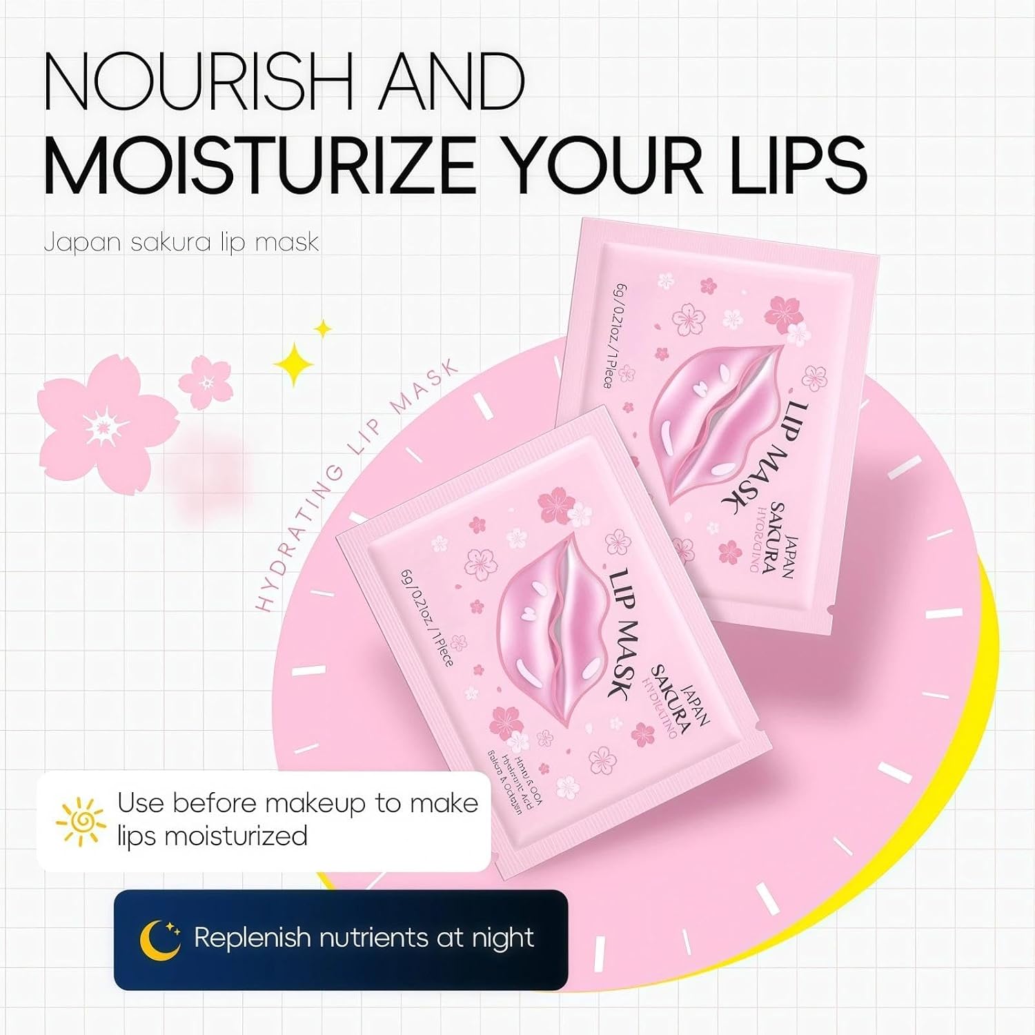 20PCS Sakura Lip Masks, Cherry Blossom Sleeping Lip Mask for Deep Nourishment, Moisturizing & Brightening, Silky Texture, Easy Storage, Lips Care Treatment Halalzen