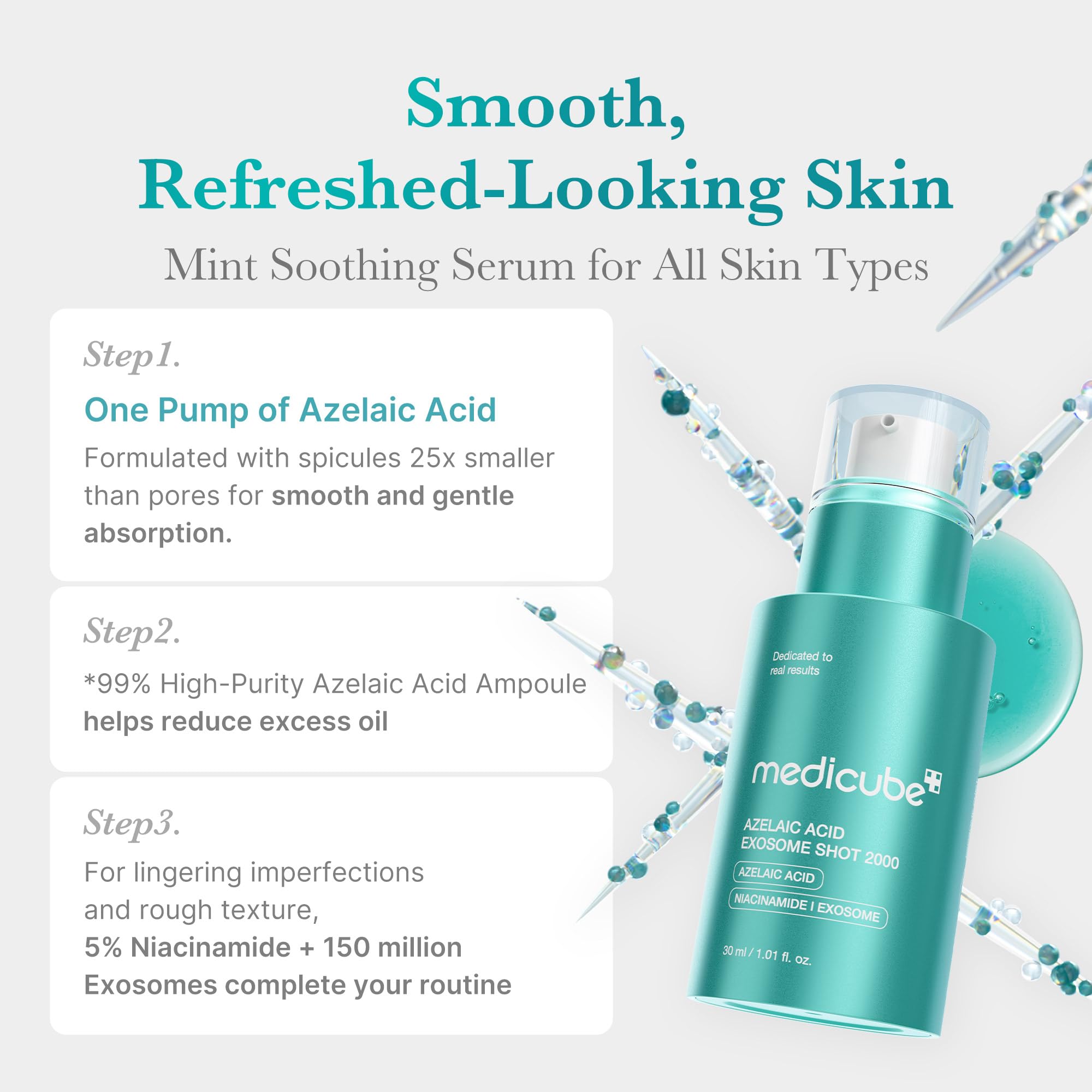 medicube Exosome Shot Zero 2,000 PPM Spicule Facial Serum | Liquid Skin Booster Serum | Exosome, AHA+BHA+PHA | Pore Care, Dead Skin Cells, Skin Texture | Korean Skincare, 1.01 fl.oz Halalzen