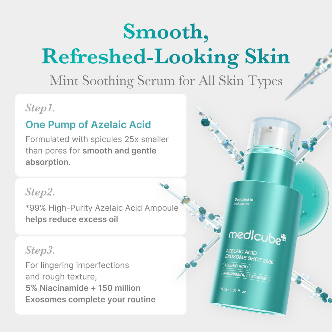 medicube Exosome Shot Zero 2,000 PPM Spicule Facial Serum | Liquid Skin Booster Serum | Exosome, AHA+BHA+PHA | Pore Care, Dead Skin Cells, Skin Texture | Korean Skincare, 1.01 fl.oz Halalzen