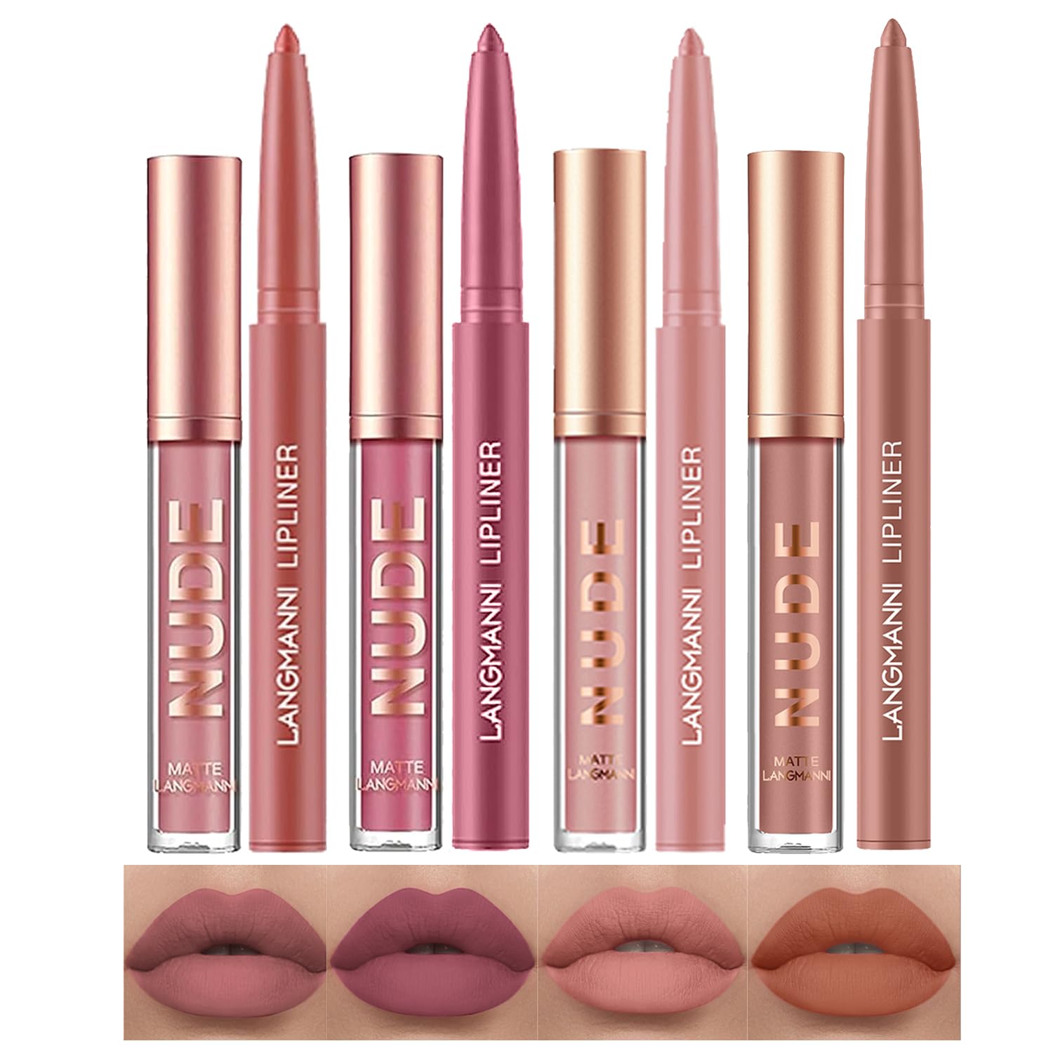 LANGMANNI 6 Matte Lipstick with 6 Lipliners Durable Lip Gloss,Long-Lasting&Waterproof Non-Stick Cup High Pigmented Velvet Lipgloss Kit,Beauty Cosmetics Gift for Girls(12PCS) Halalzen
