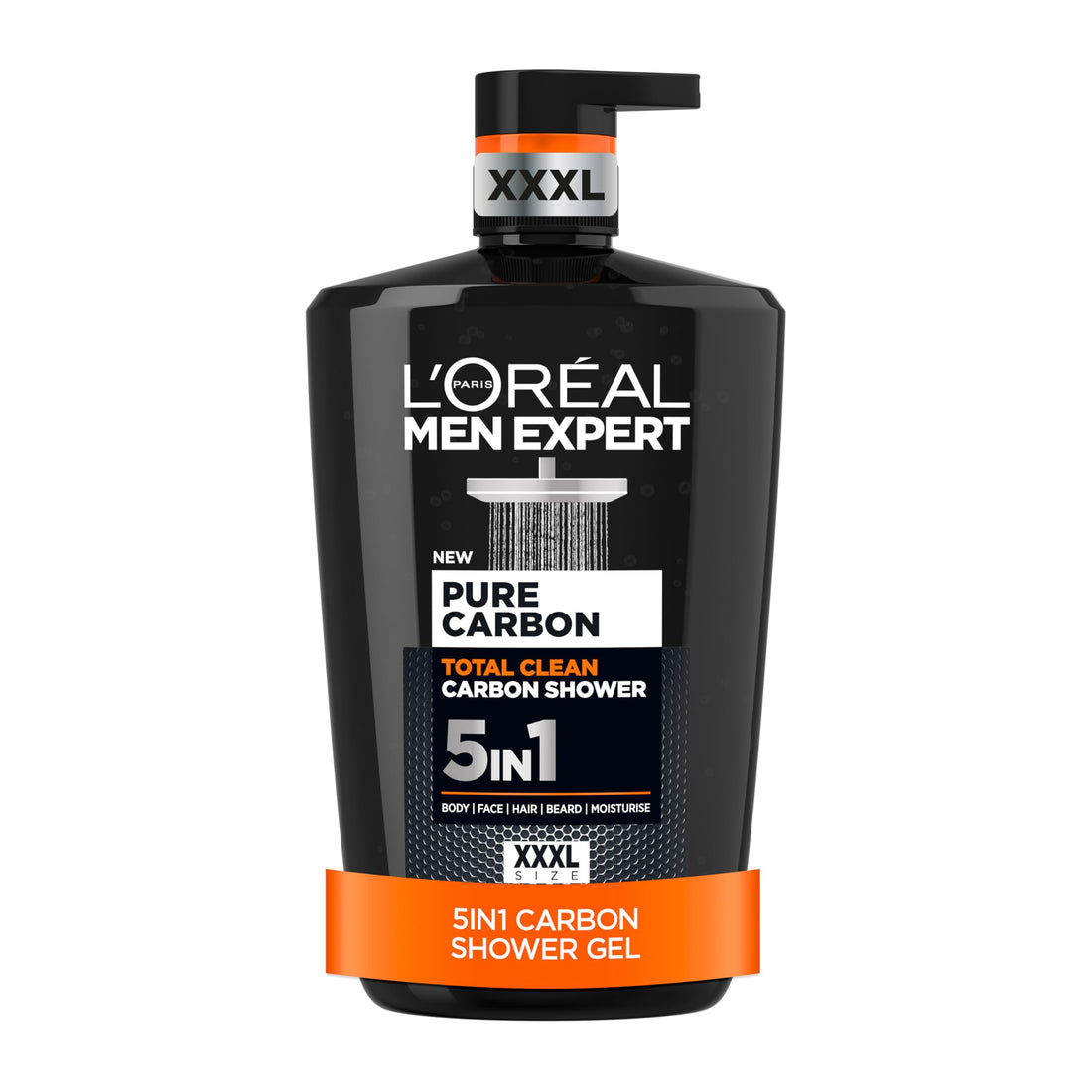 L'Oréal Men Expert, Pure Carbon, 5-in-1 XXXL Shower Gel, A Total Action Body, Face, Hair Wash, Shave and Moisturiser Powered By Carbon, Total 5-in-1 Action, Large 1L Pump