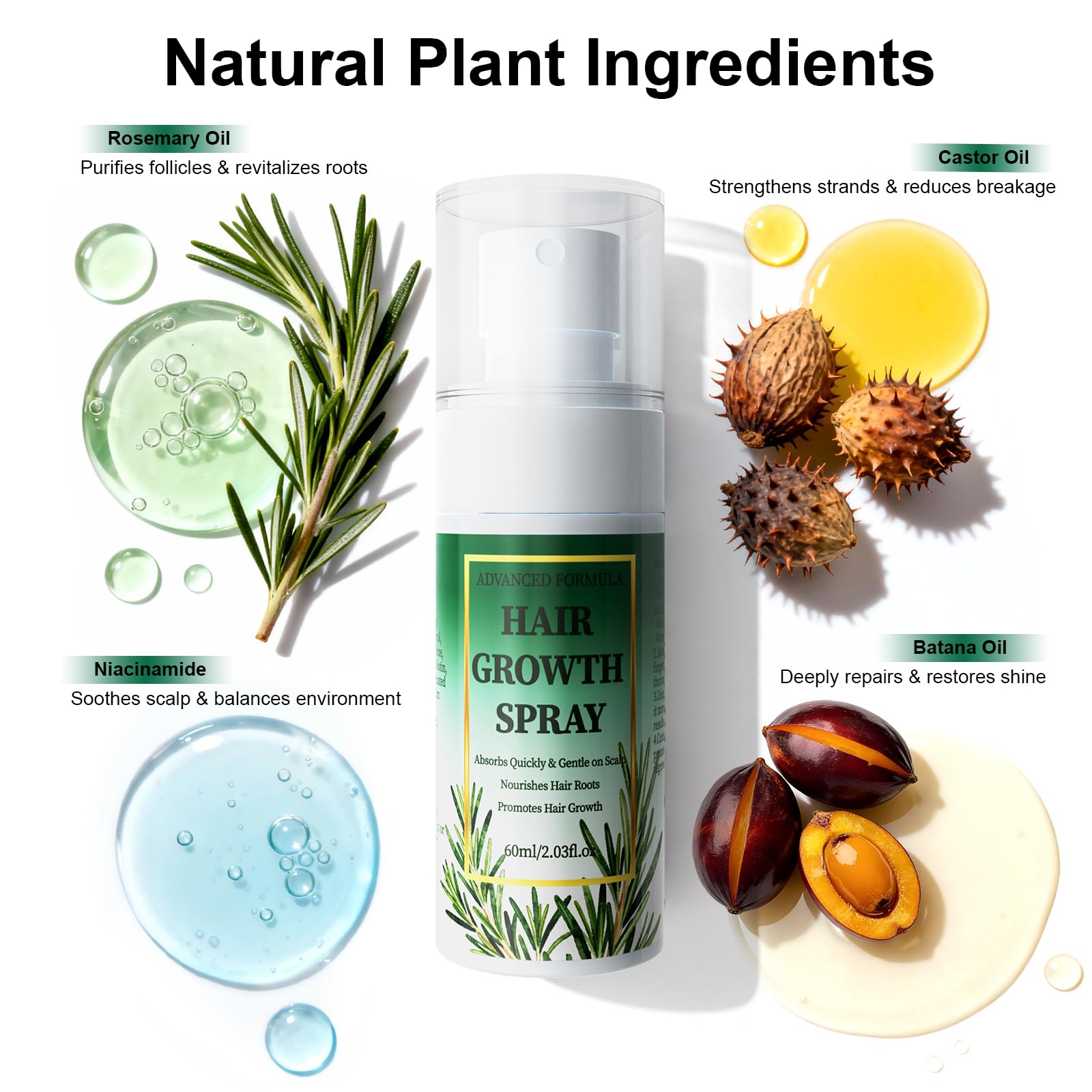 Hair Growth Serum with Rosemary Oil & Batana Oil for Women & Men 60ml | Support for Hair Loss | Strengthening Care for Thinning Hair | Supports Hair Growth | Fast Absorbing | Hair & Beard Care