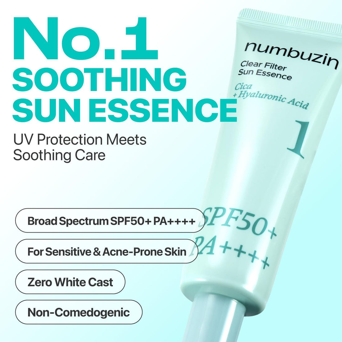 numbuzin No.1 Sunscreen | Clear Filter Sun Essence | No White Cast, Hydrating, Moisturizing, Cools Down, Light Finish | 50ml