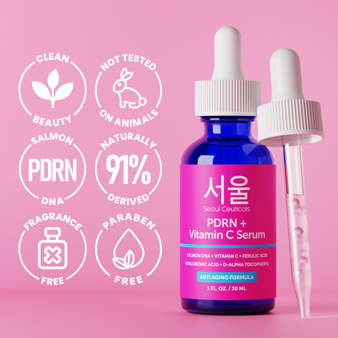 SeoulCeuticals Korean Skin Care 20% Vitamin C Hyaluronic Acid Serum + CE Ferulic Acid - Potent Anti Aging, Anti Wrinkle Korean Beauty 1oz Halalzen