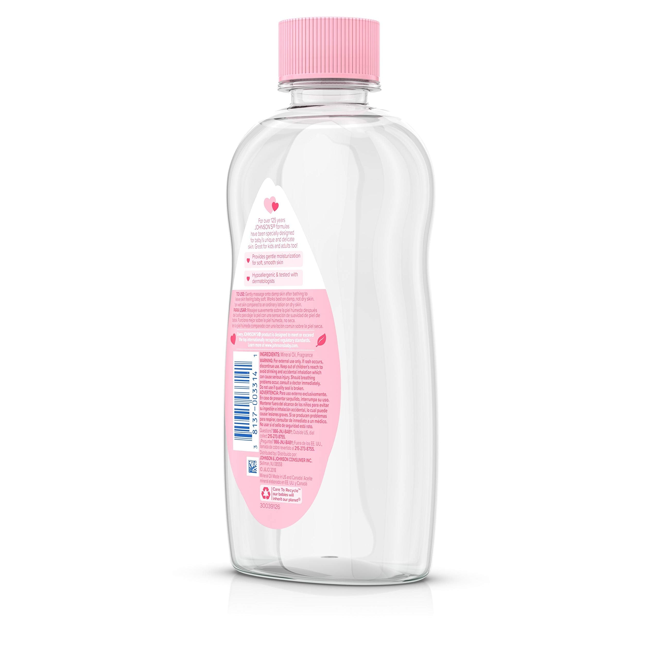 Johnson's Baby Oil, Pure Mineral Oil to Prevent Moisture Loss for Newborn, Kids, & Adults, Gentle, Soothing Baby Massage Oil, Dry Skin Relief, Hypoallergenic, Original Scent, Baby Essentials, 3 fl. oz Halalzen
