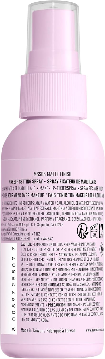 NYX Professional Makeup Setting Spray, Marshmellow Matte Setting Spray, Up to 16 Hour Wear, Smudge-Resistant, Transfer-Resistant, Mattifying and Smoothing, 60ml Halalzen