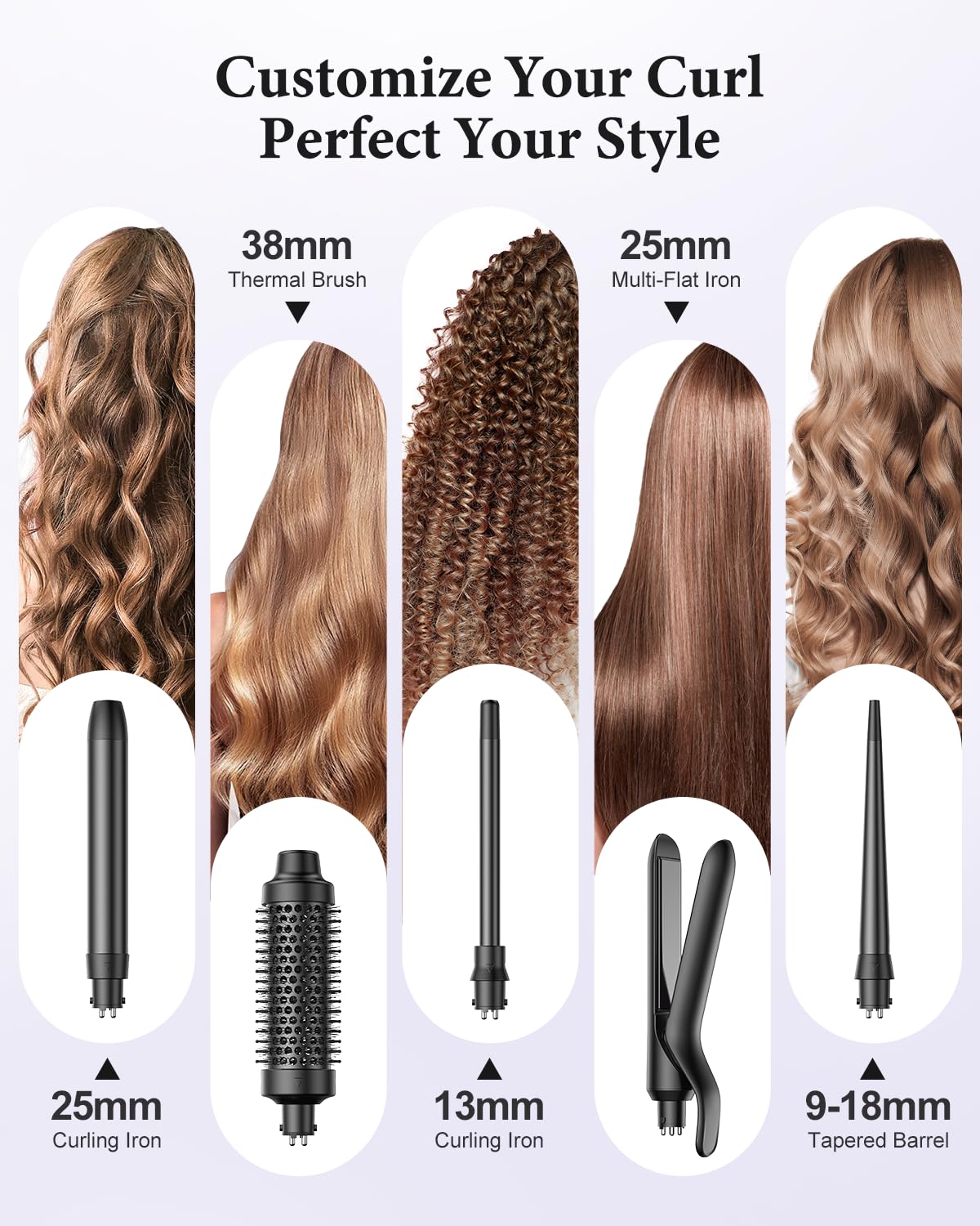 BESTOPE PRO 5 in 1 Hair Curling Wand, Hair Curler Set with Thermal Brush and Hair Straightener, 13 Temperature Control for All Hair Lengths, with Heat Resistant Mat, Glove, Clip, Purple Halalzen