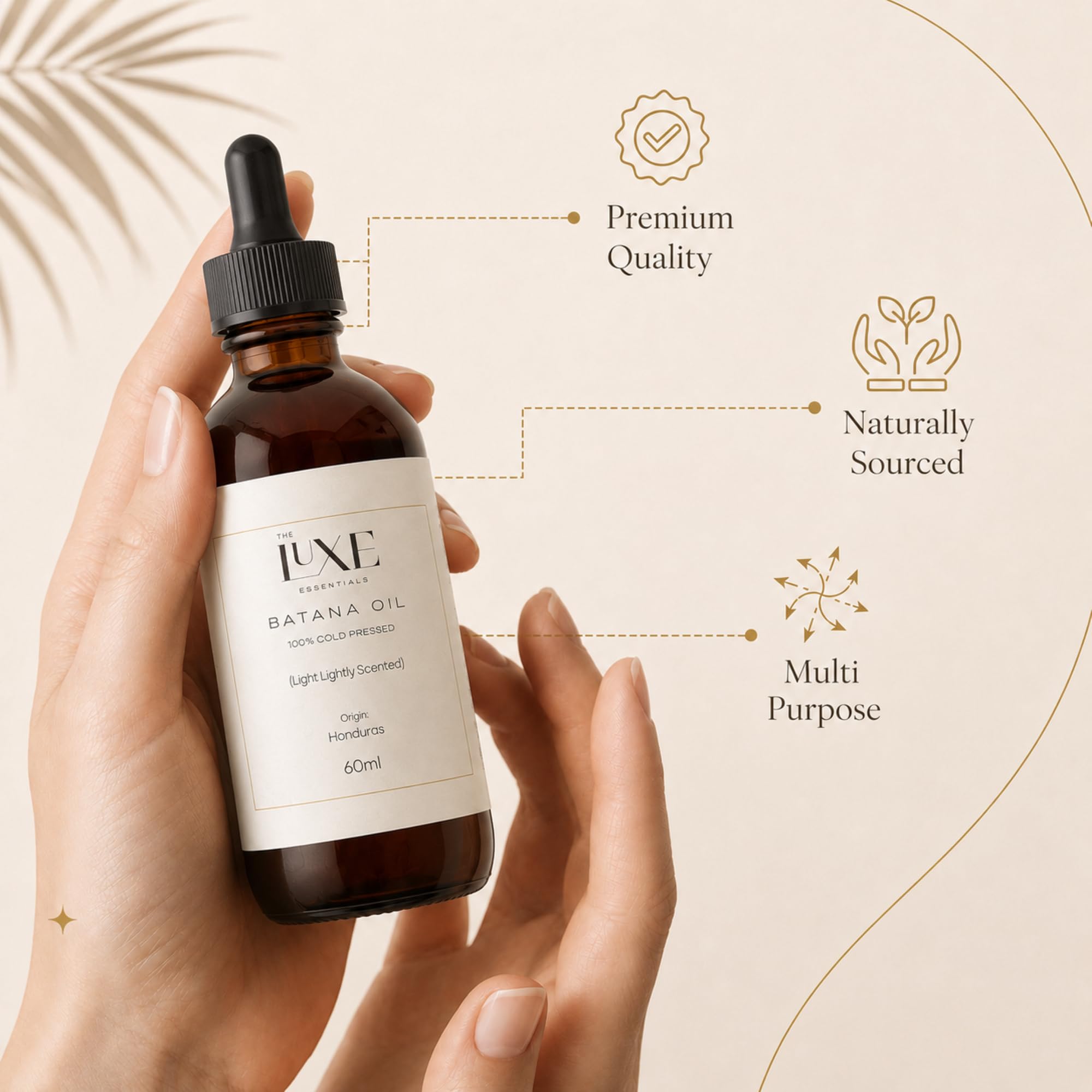 Cold Pressed Batana Oil for Hair Growth | Pure & Unrefined Natural Hair Oil, Beard & Skin Oil | Lightweight, Fast-Absorbing Moisturiser | Raw, Organic & Ethically Sourced (60 ML, Light Scented)