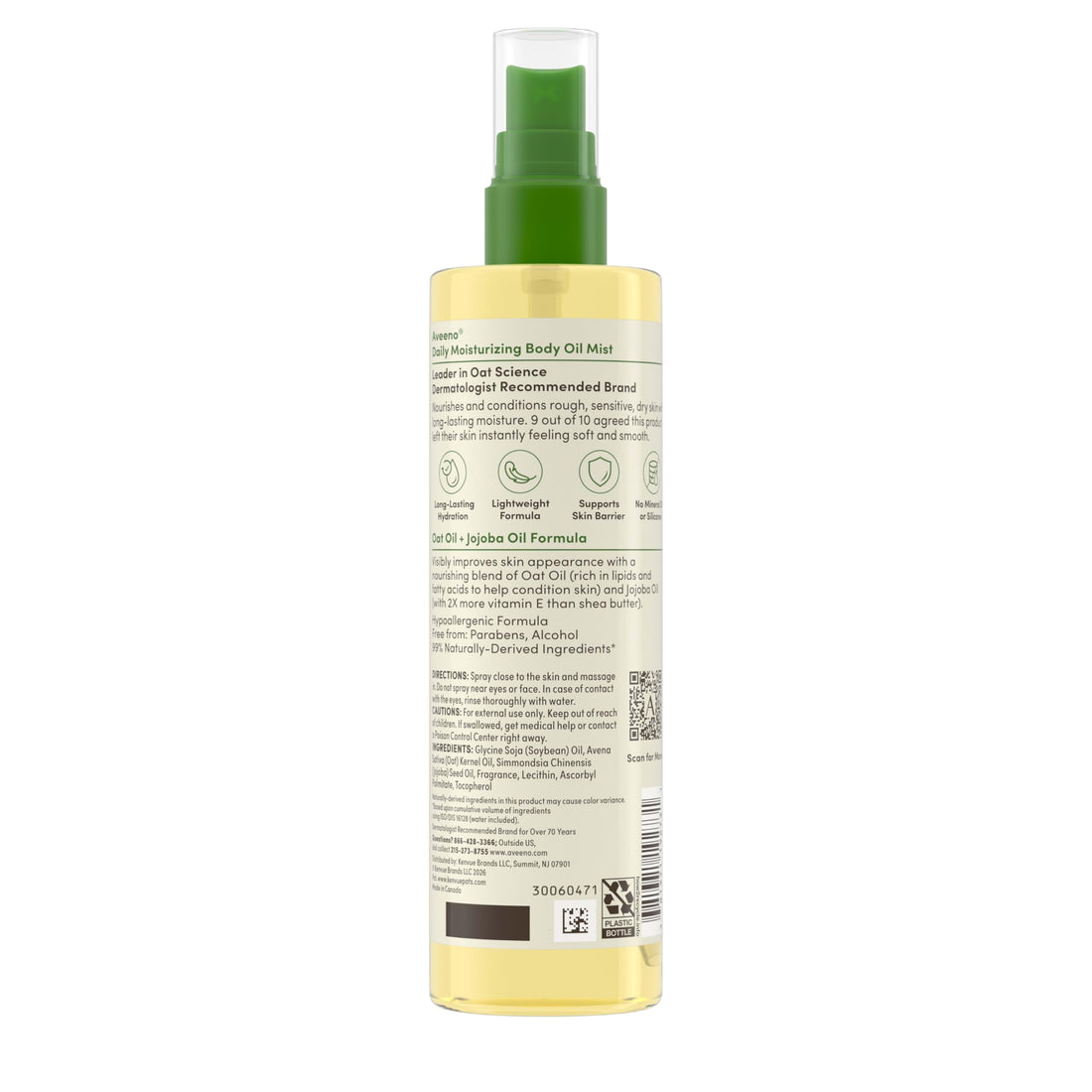 Aveeno Daily Moisturizing Body Oil Mist with Oat Oil and Jojoba Oil for Rough, Dry, Sensitive Skin, Nourishing Body Spray for Smoother, More Even Skin, Paraben- & Silicone-Free, 6.7 fl. oz