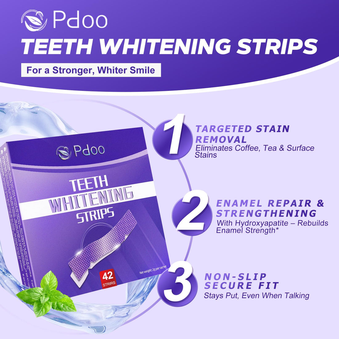 Purple Teeth Whitening Strips 16 Treatments - Enamel-Safe & No-Sensitivity & No-Slip Whitening Strips - Fast Teeth Whitening Result in 7 Days - Whitening Kit for Coffee, Wine Stains Removal