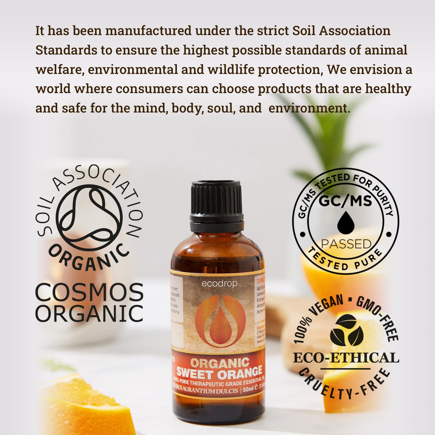Ecodrop Tea Tree Essential Oil, 10 ml | 100% Pure Organic Steam-Distilled | Melaleuca Alternifolia | Aromatherapy, Diffuser, Massage, Bath, Soap & Candle Making | Australian Fresh Aroma