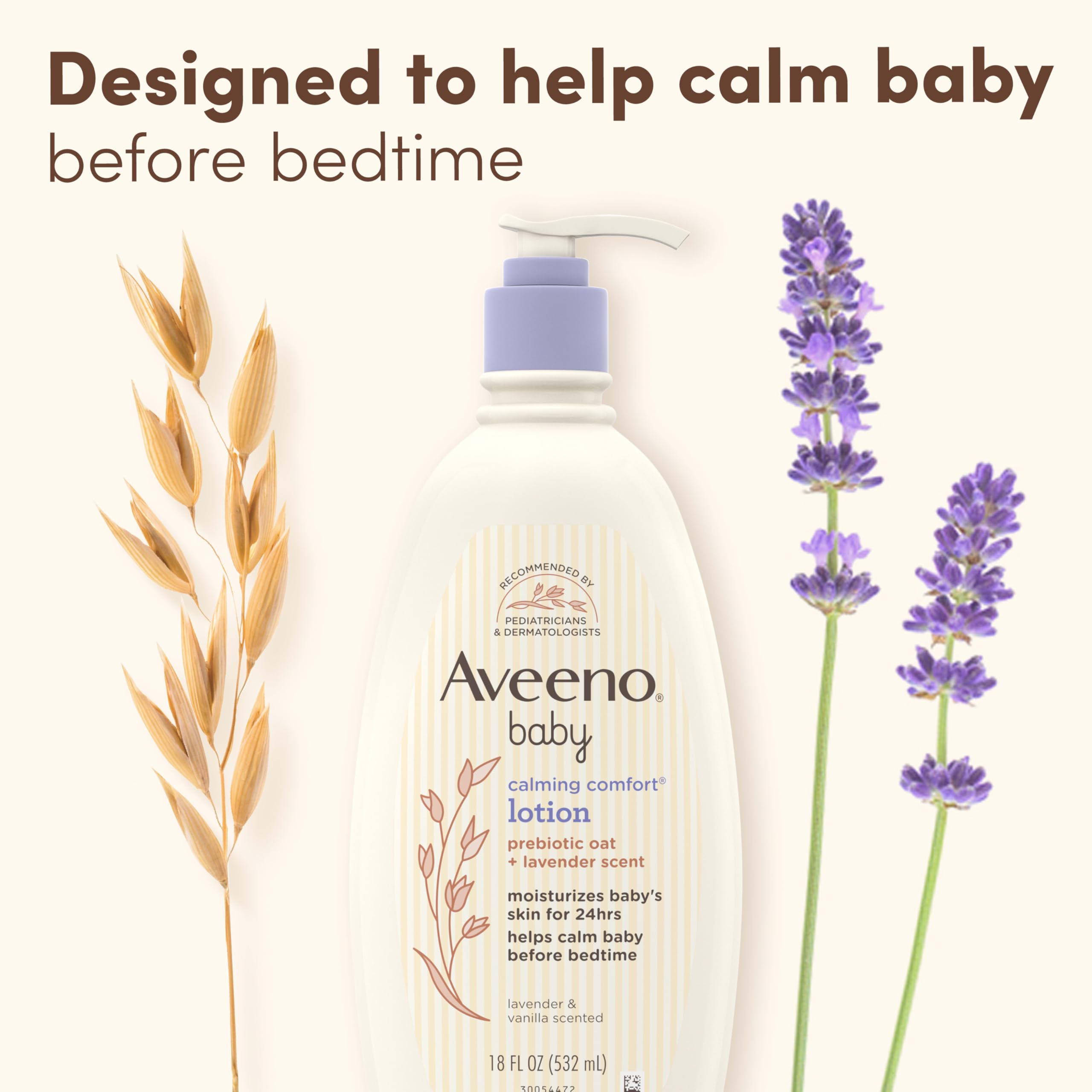 Aveeno Baby Calming Comfort Moisturizing Body Lotion with Relaxing Lavender & Vanilla Scents, Non-Greasy Baby Lotion, Nourishing Prebiotic Oatmeal, Paraben- & Phthalate-Free, 18 fl. oz Halalzen