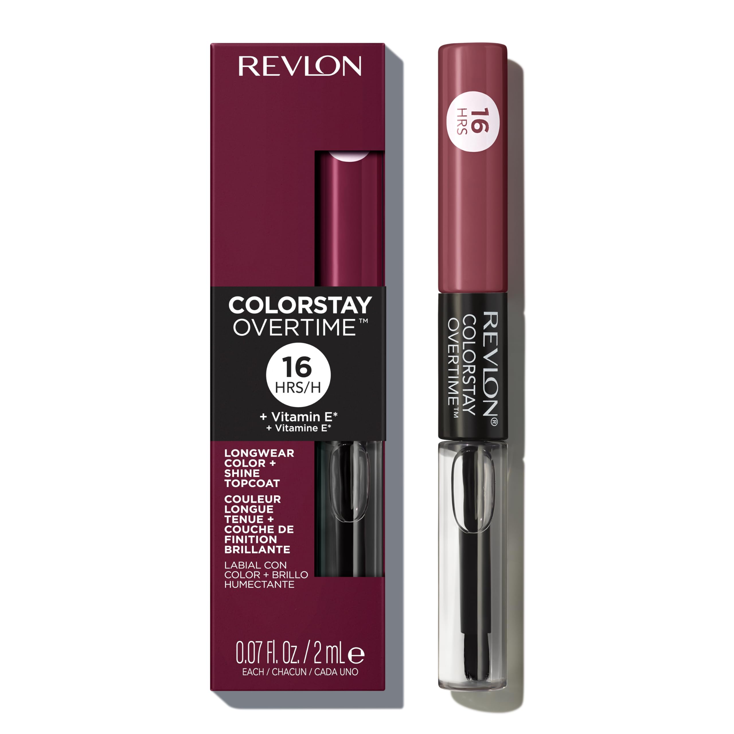 Revlon Liquid Lipstick with Clear Lip Gloss, ColorStay Overtime Lipcolor, Dual Ended with Vitamin E, 370 Everlasting Rum, 0.07 Fl Oz