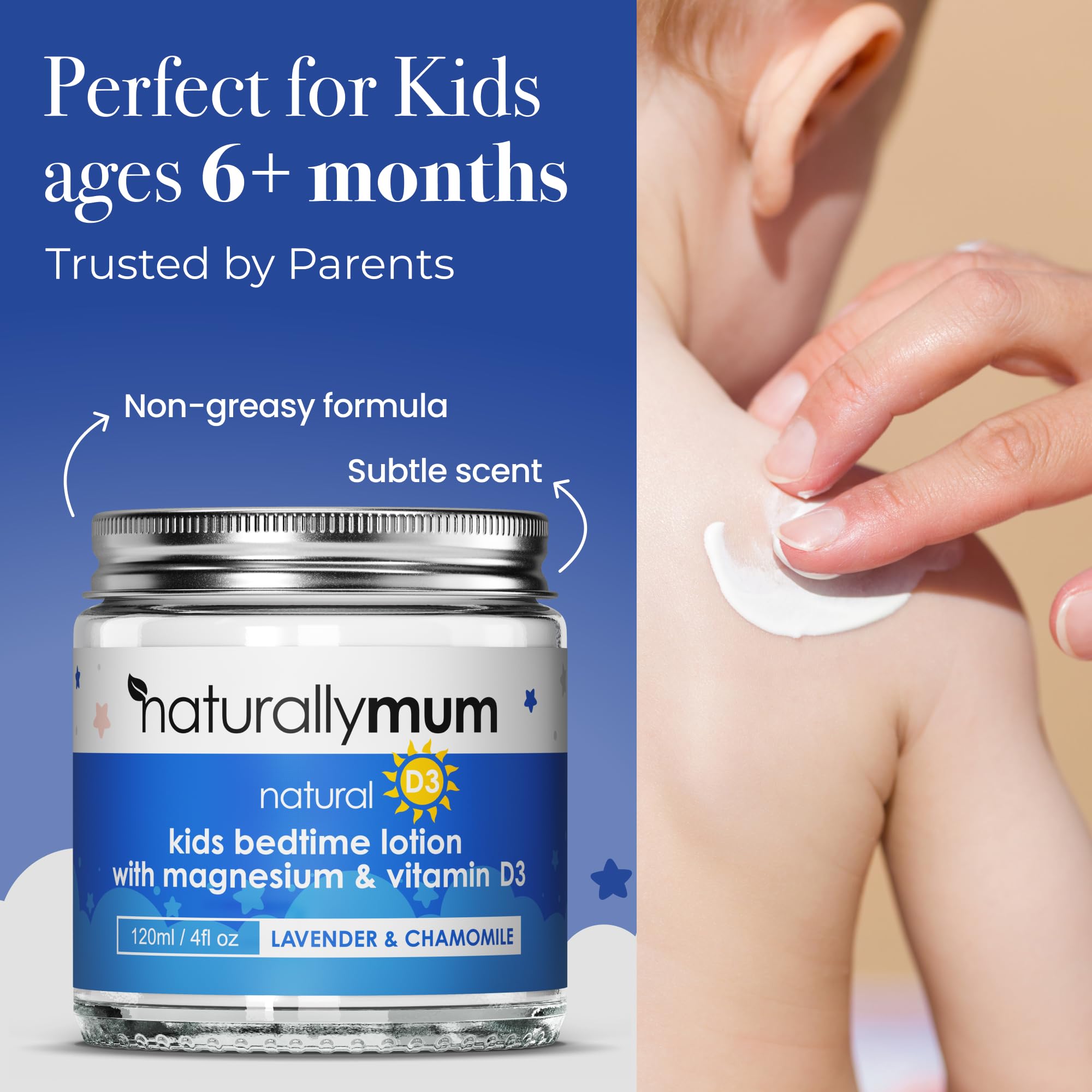Kids Magnesium Bedtime Lotion with Vitamin D (120ml (Pack of 1), Lavender & Chamomile) Halalzen