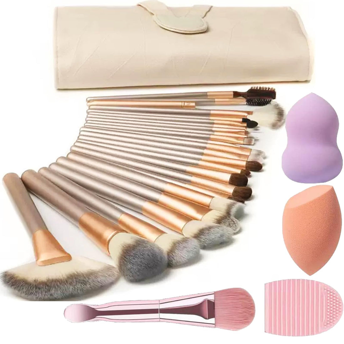Makeup Brushes, Quality Make Up Brushes 28Pcs Makeup Brushes Set Professional & Beginner Make-up Sets & Case, Brushes & Sponges,Travel-Friendly Roll-up Beauty Gift Sets for Women, GREEN Halalzen