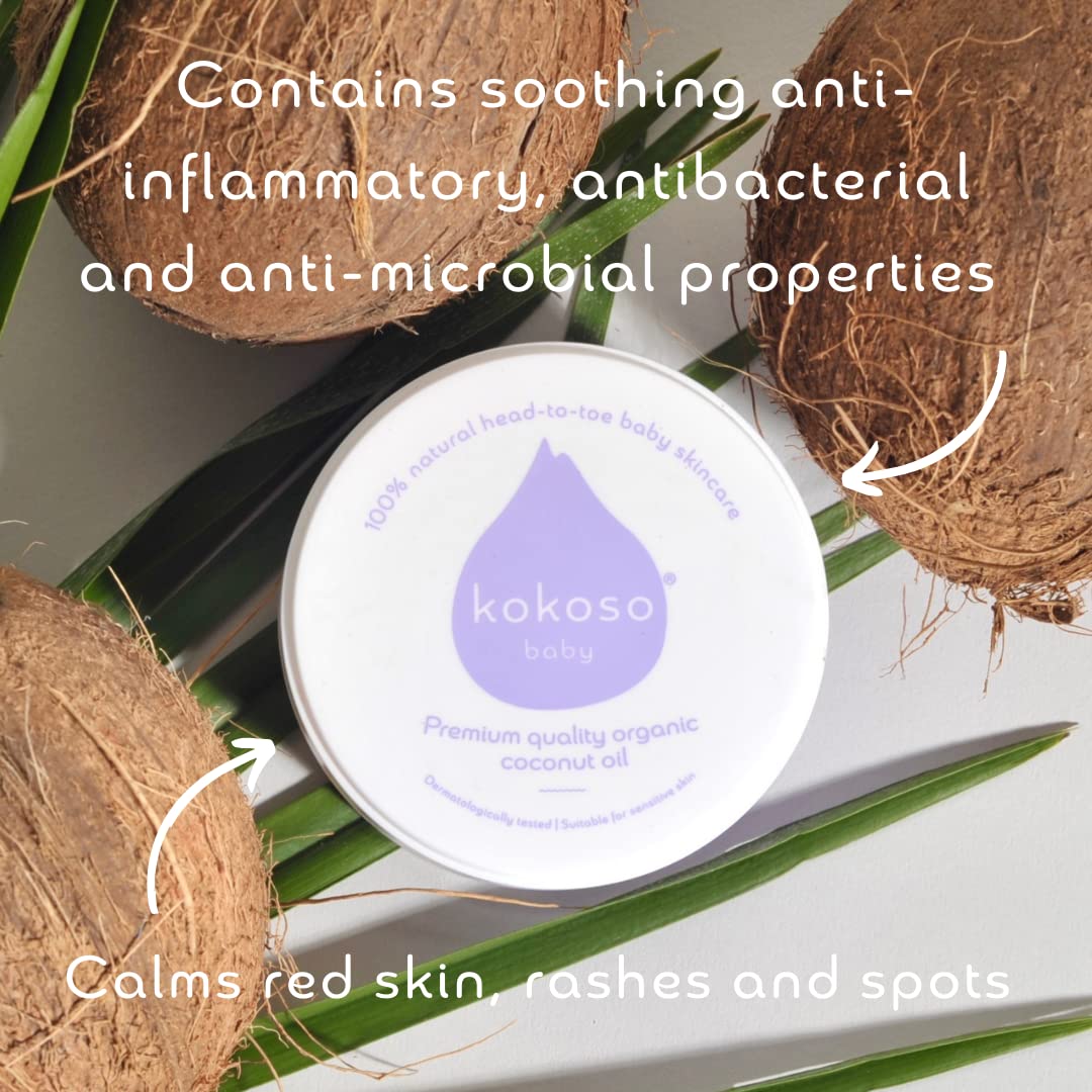 Kokoso Baby Organic Coconut Oil - Moisturising 100% Natural Baby Oil for Baby Massage, Dry, Sensitive and Normal Baby Skin - 200ml Halalzen