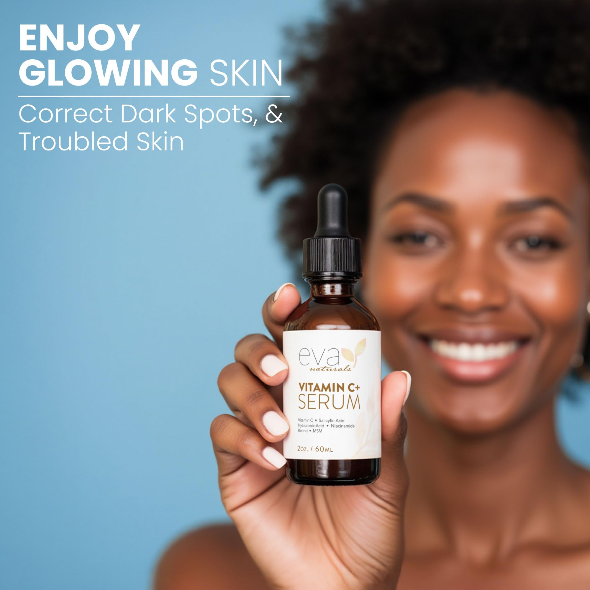 Eva Naturals Vitamin C+ Serum for Face – Anti-Aging Facial Serum with Niacinamide, Retinol, Hyaluronic Acid, Salicylic Acid & Rosehip Oil for Dark Spots, Uneven Skin Tone & Radiant Glow (30 mL)