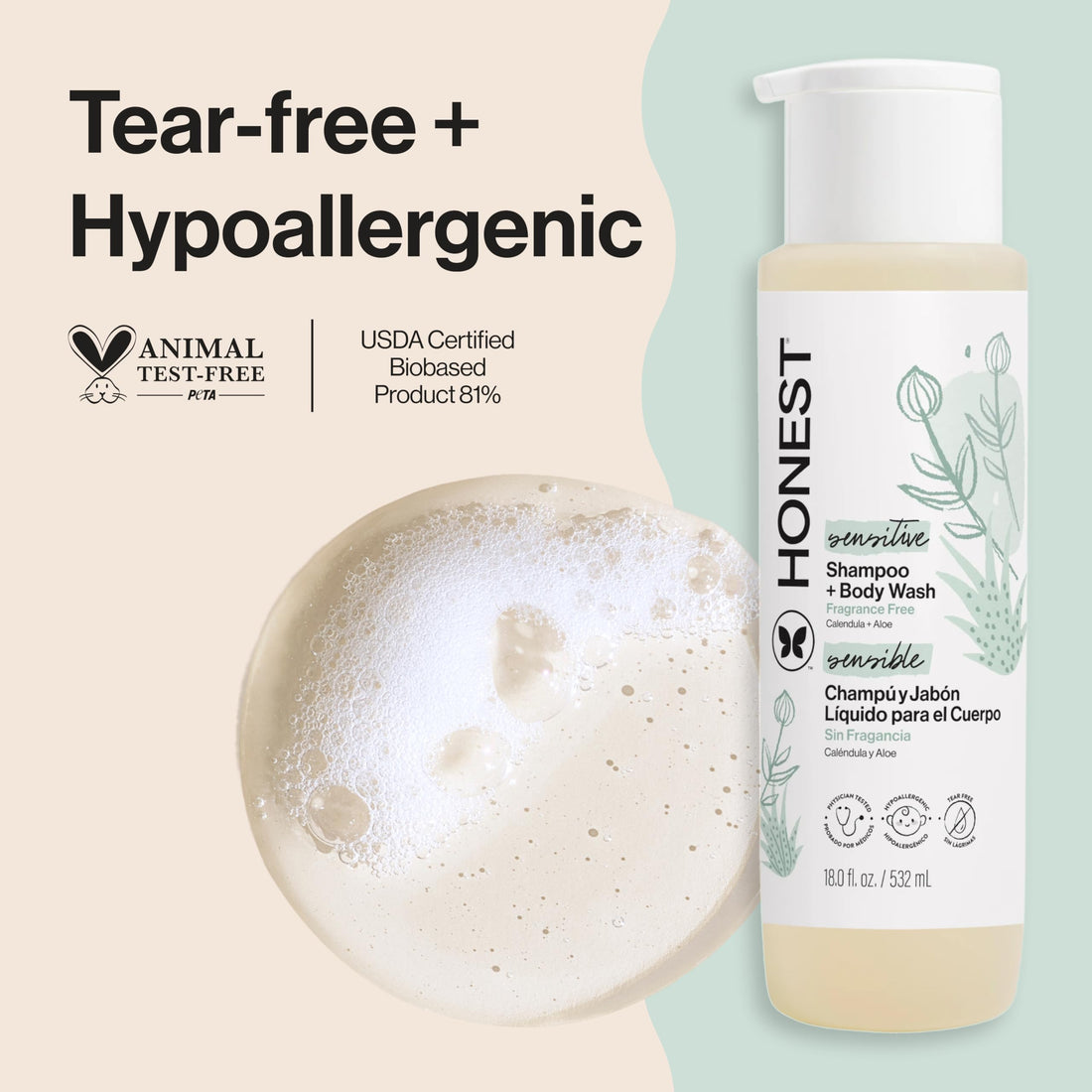 The Honest Company 2-in-1 Cleansing Shampoo Body Wash Gentle for Baby, Naturally Derived, Tear-free, Hypoallergenic, Lavender Calm, 18 fl oz Halalzen