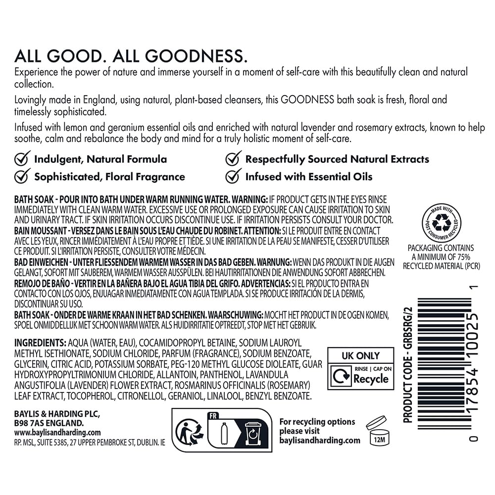 Baylis & Harding Goodness Rose & Geranium Natural Body Wash, 500 ml (Pack of 3) - Vegan Friendly