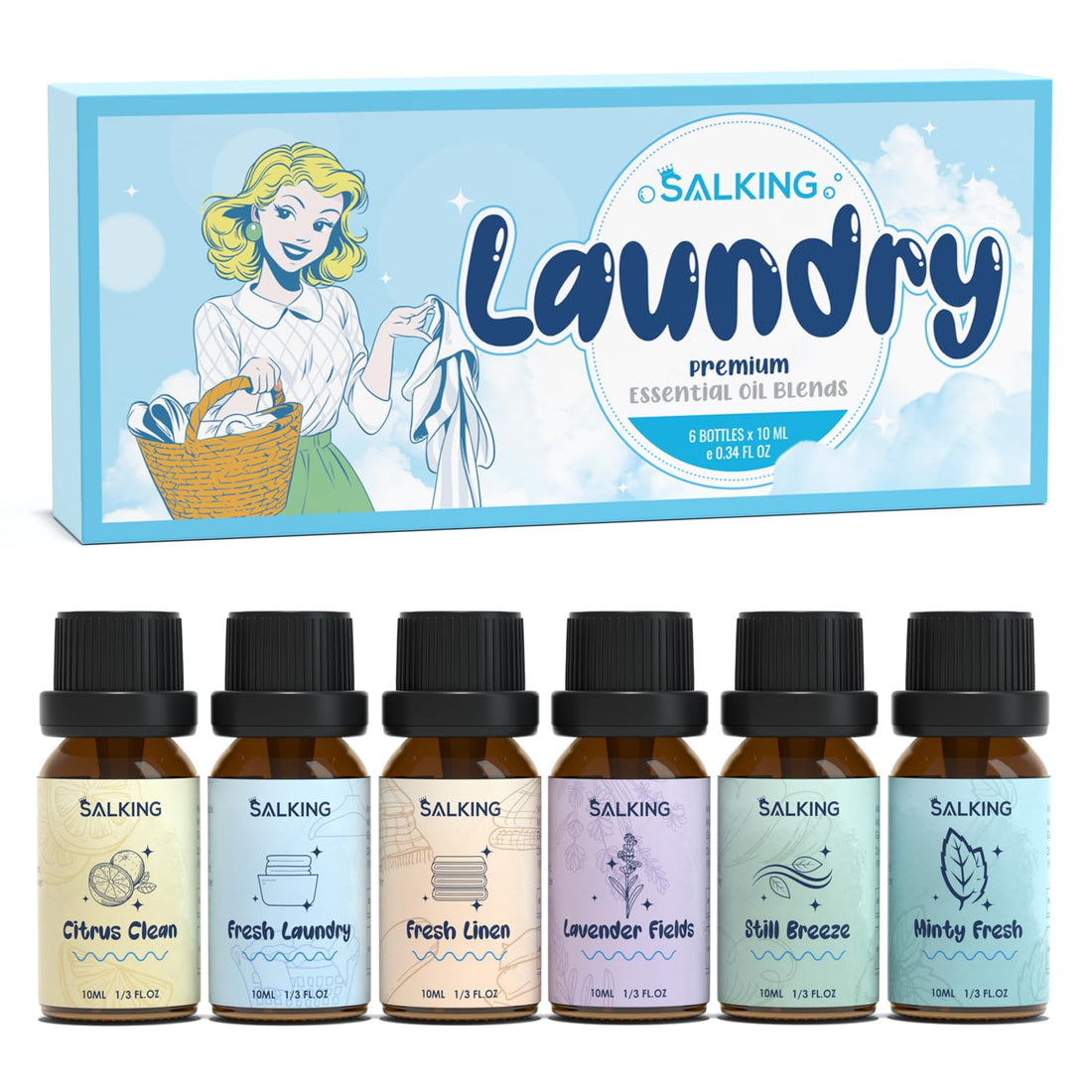 SALKING Essential Oils Set, 100% Pure Fragrance Oil AromatherapyGift, Premium Scented Oils for Diffusers 6 x 10 ML - Lavender, Rose, Jasmine, Cherry Blossom, Gardenia, Chamomile, Pink