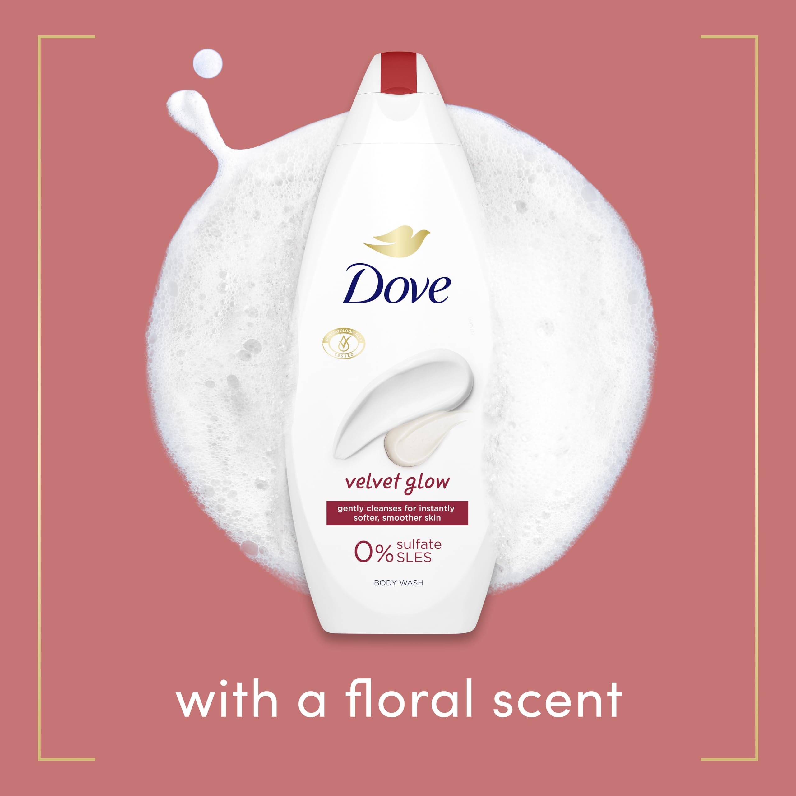 Dove Velvet Glow Body Wash Body Cleanser shower gel with plant-based moisturisers for softer, smoother skin after one shower 6x 450 ml