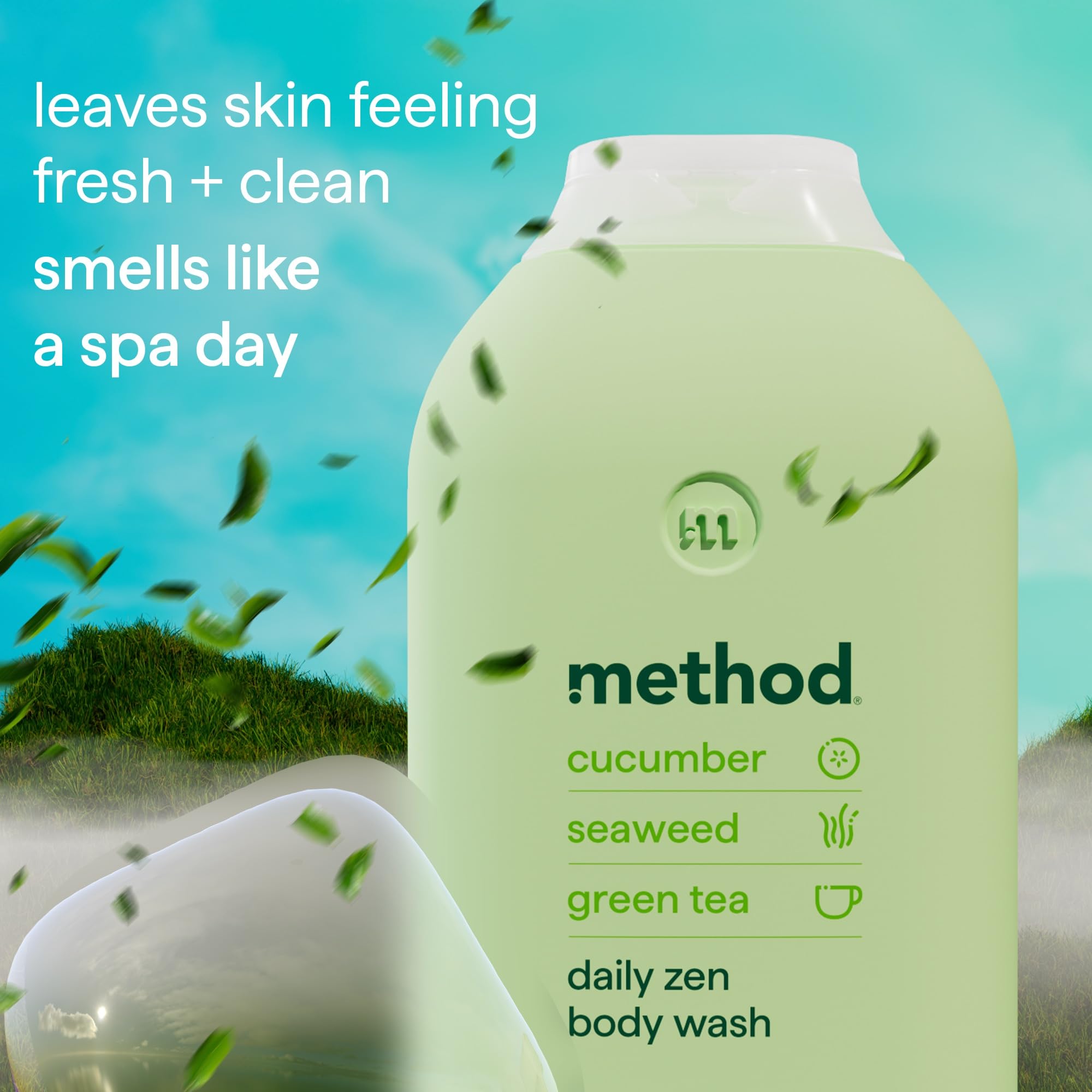 Method Body Wash, Daily Zen, Shower Gel, Vibrant Cucumber, Seaweed and Green Tea Scent, Pack of 1, 532ml