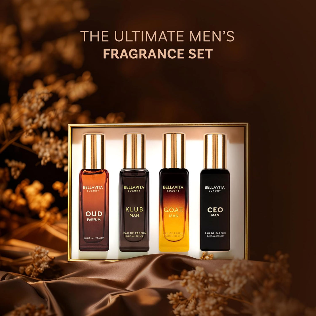 Bellavita Luxury Men's Perfume Gift Set with CEO Man, G.O.A.T., Klub, and Oud | 80ml | Perfume for Men | Lavender, Patchouli, Lemon, and Caramel Notes | Long Lasting Men's Fragrance Halalzen