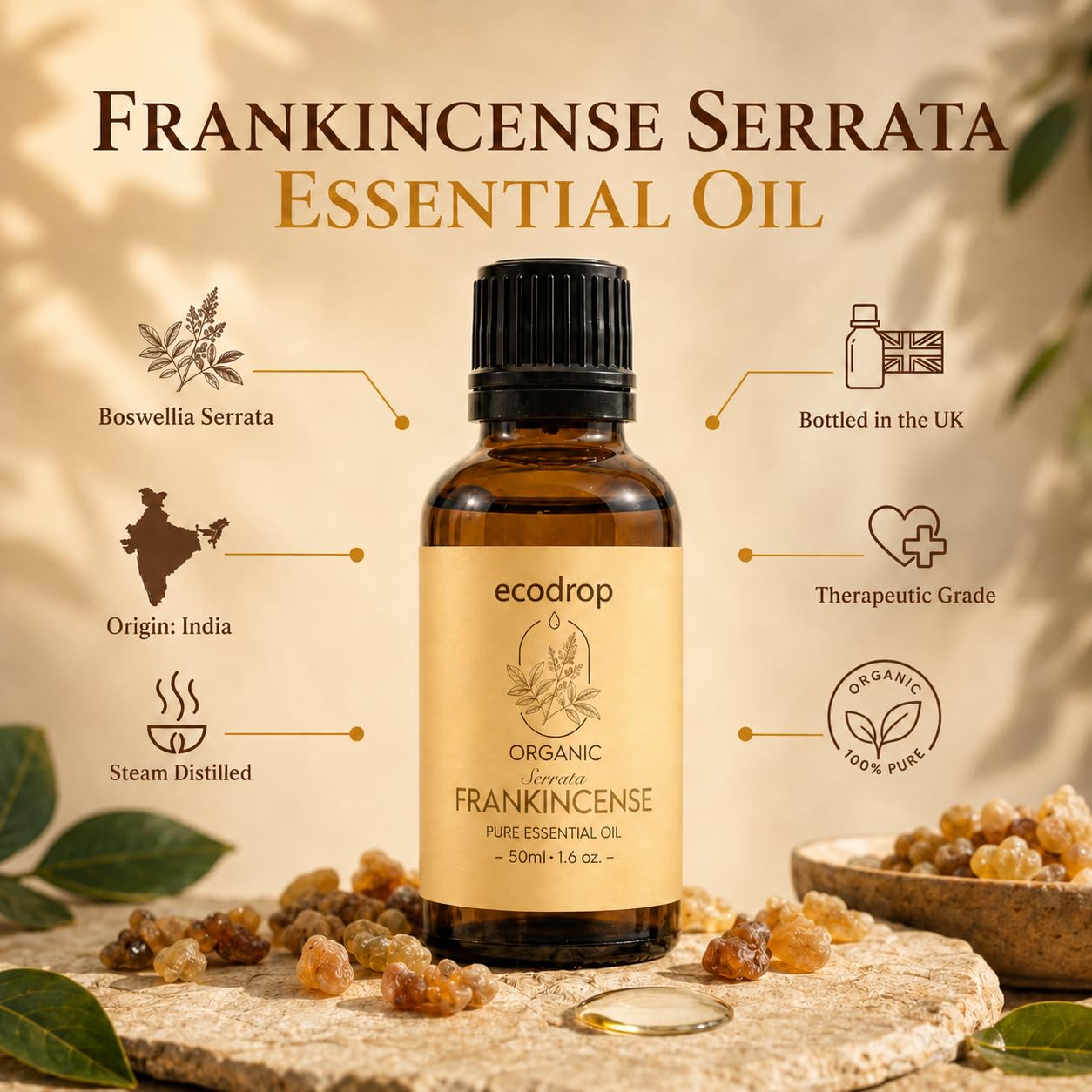 Ecodrop Tea Tree Essential Oil, 10 ml | 100% Pure Organic Steam-Distilled | Melaleuca Alternifolia | Aromatherapy, Diffuser, Massage, Bath, Soap & Candle Making | Australian Fresh Aroma