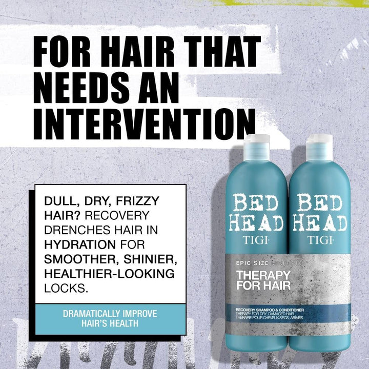 Bed Head by TIGI Recovery Shampoo & Conditioner Set, 2x 750ml, Deep Moisture for Dry & Heat Damaged Hair, Salon-Pro Hydrating Treatment to Control Frizz & Colour Protection