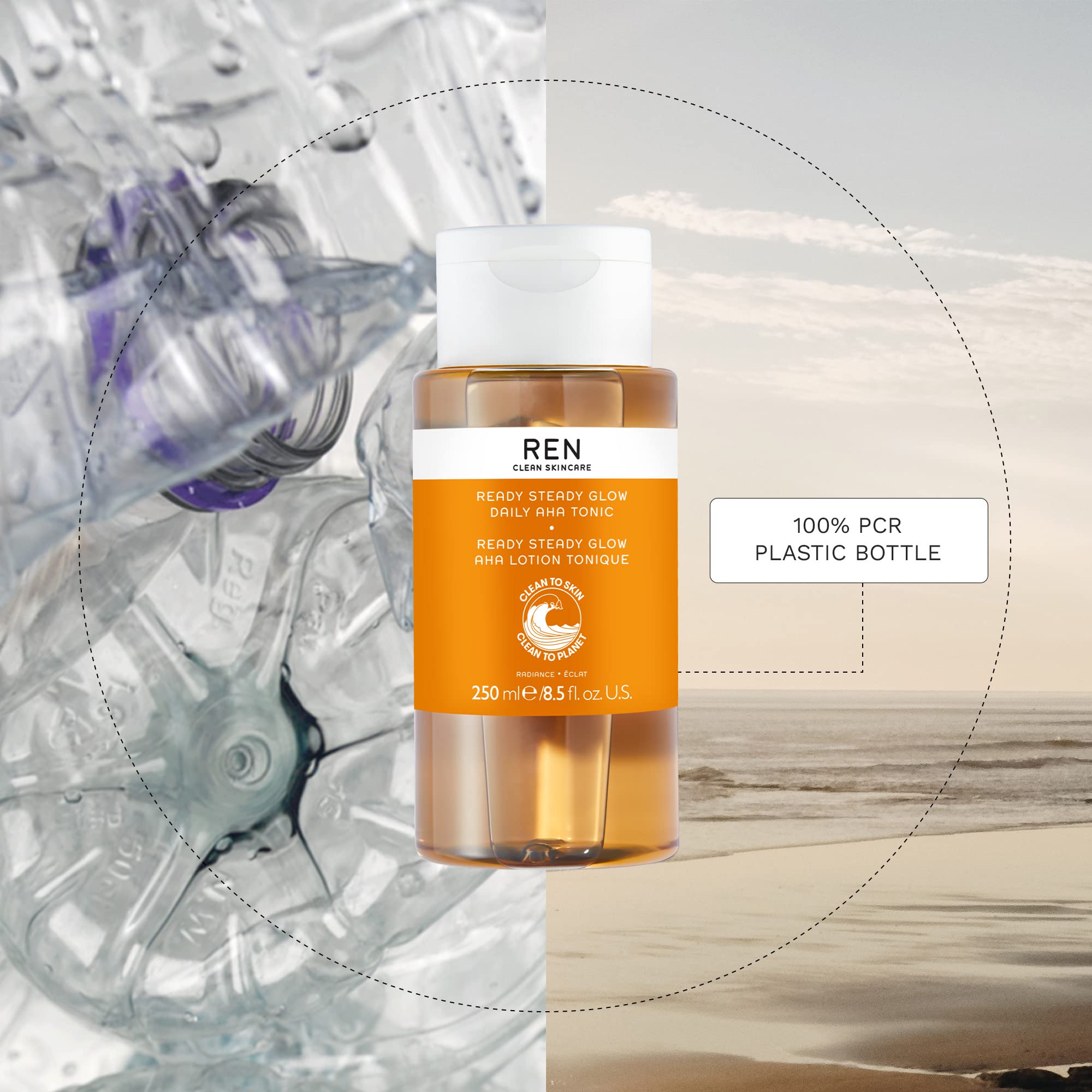 REN Ready Steady Glow Daily AHA Tonic, 100ml – Exfoliating Toner with Lactic Acid and Salicin, Brightens Skin, Reduces Pores and Fine Lines, Smooths Texture for an Even Complexion