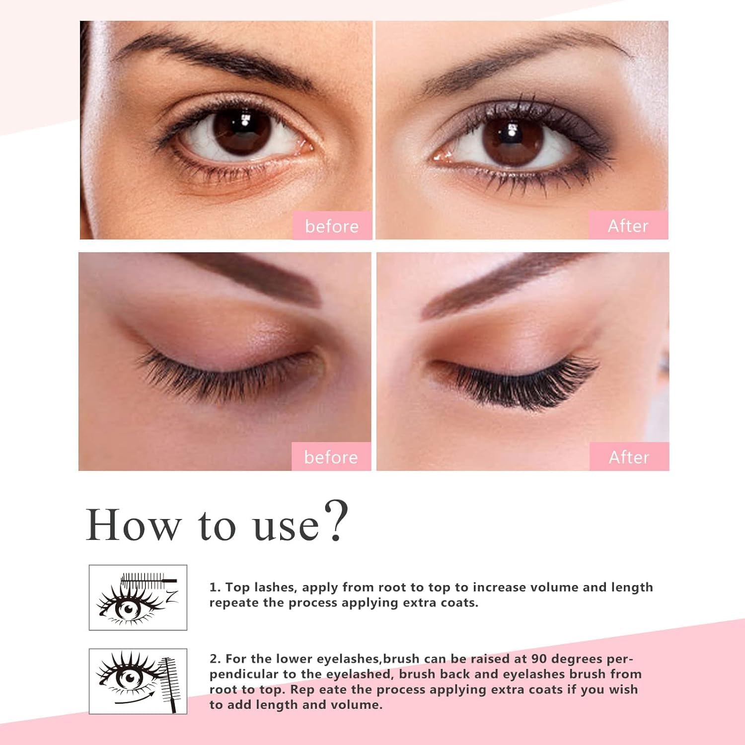 2 Pack 4D Silk Fiber Big Eye Lash Mascara, Mascara Black Volume And Length Intense Long Lasting, Waterproof No Clumping, Lengthening Thicking Volumizing Luxuriously Longer Mascara Halalzen