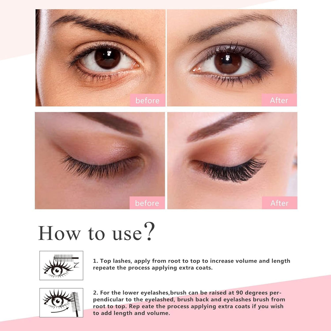 2 Pack 4D Silk Fiber Big Eye Lash Mascara, Mascara Black Volume And Length Intense Long Lasting, Waterproof No Clumping, Lengthening Thicking Volumizing Luxuriously Longer Mascara Halalzen
