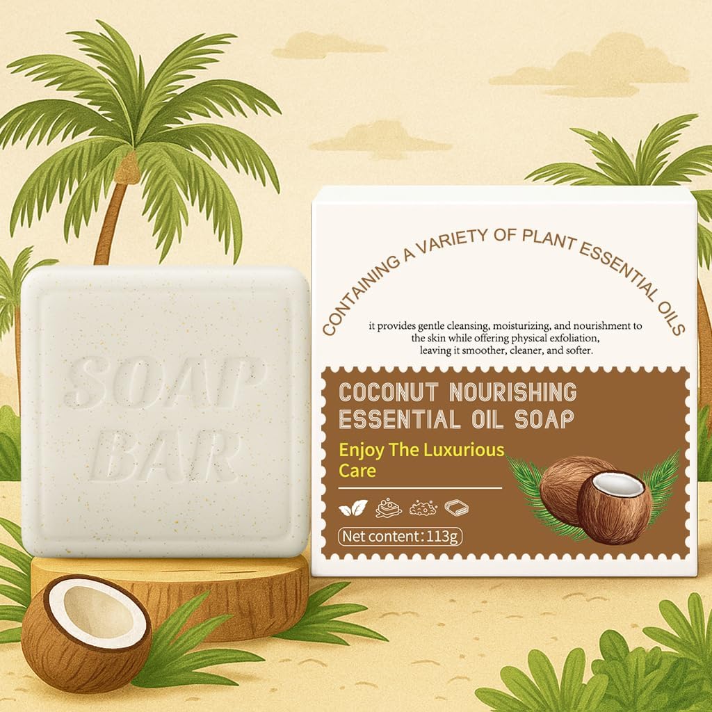 Botanical Natural Soaps,Womens Nourishing Essential Oil Soap Bar,3.98oz,Moisturising Handmade Soap for Face & Body,Coconut Halalzen