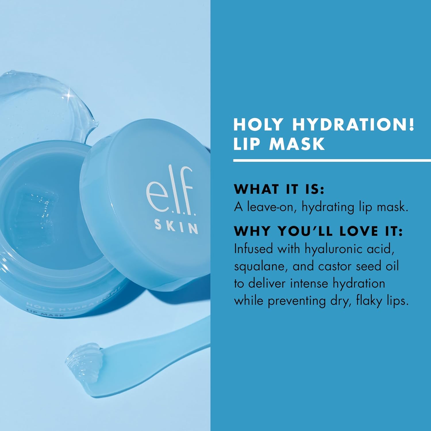 e.l.f. Skin Holy Hydration! Lip Mask, Hydrating Leave-on Mask For Soft & Smooth Lips, Enriched With Hyaluronic Acid, Powder Blue Halalzen