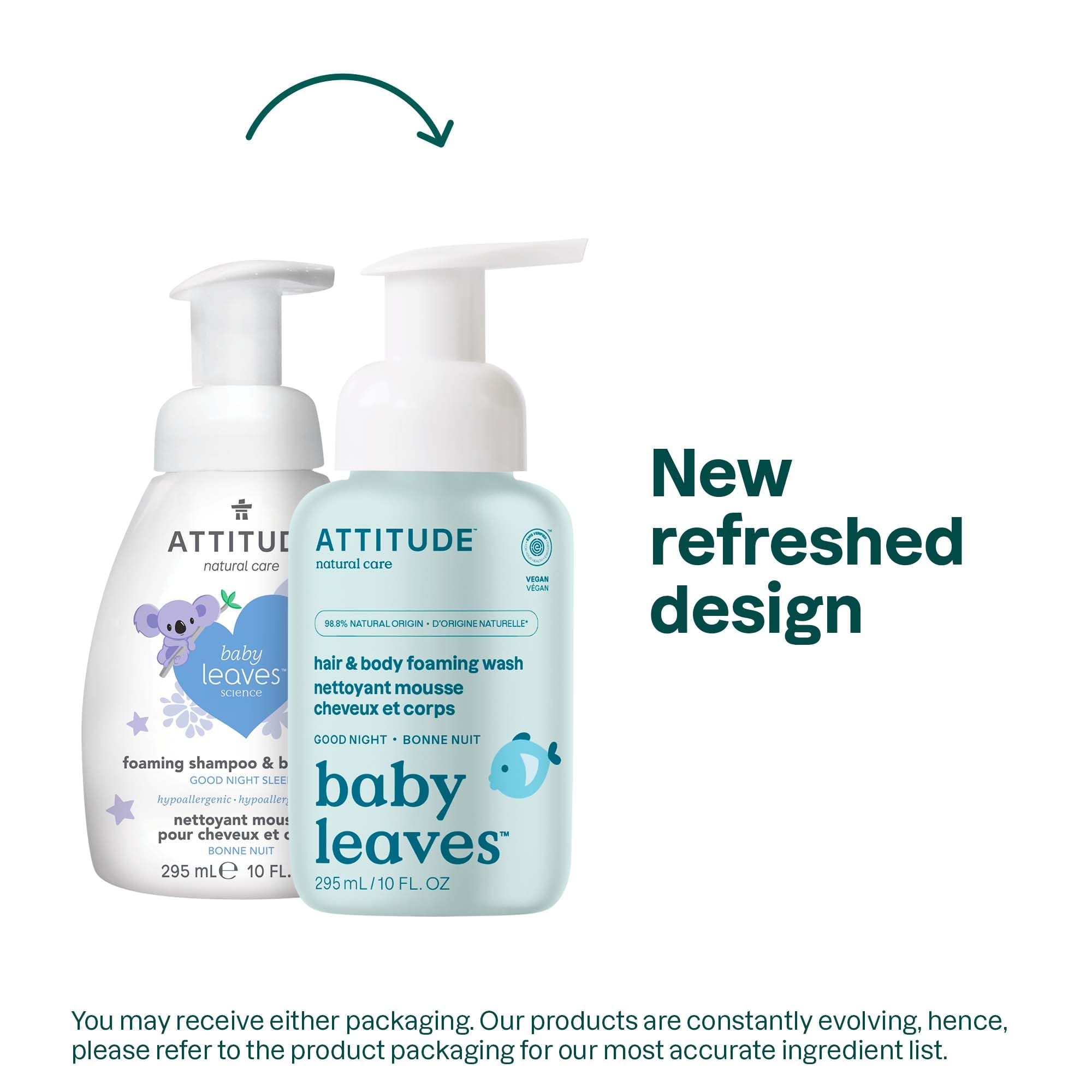 ATTITUDE 2-in-1 Hair and Body Foaming Baby Wash, EWG Verified Shampoo Soap, Dermatologically Tested, Made with Naturally Derived Ingredients, Vegan, Unscented, 295 mL