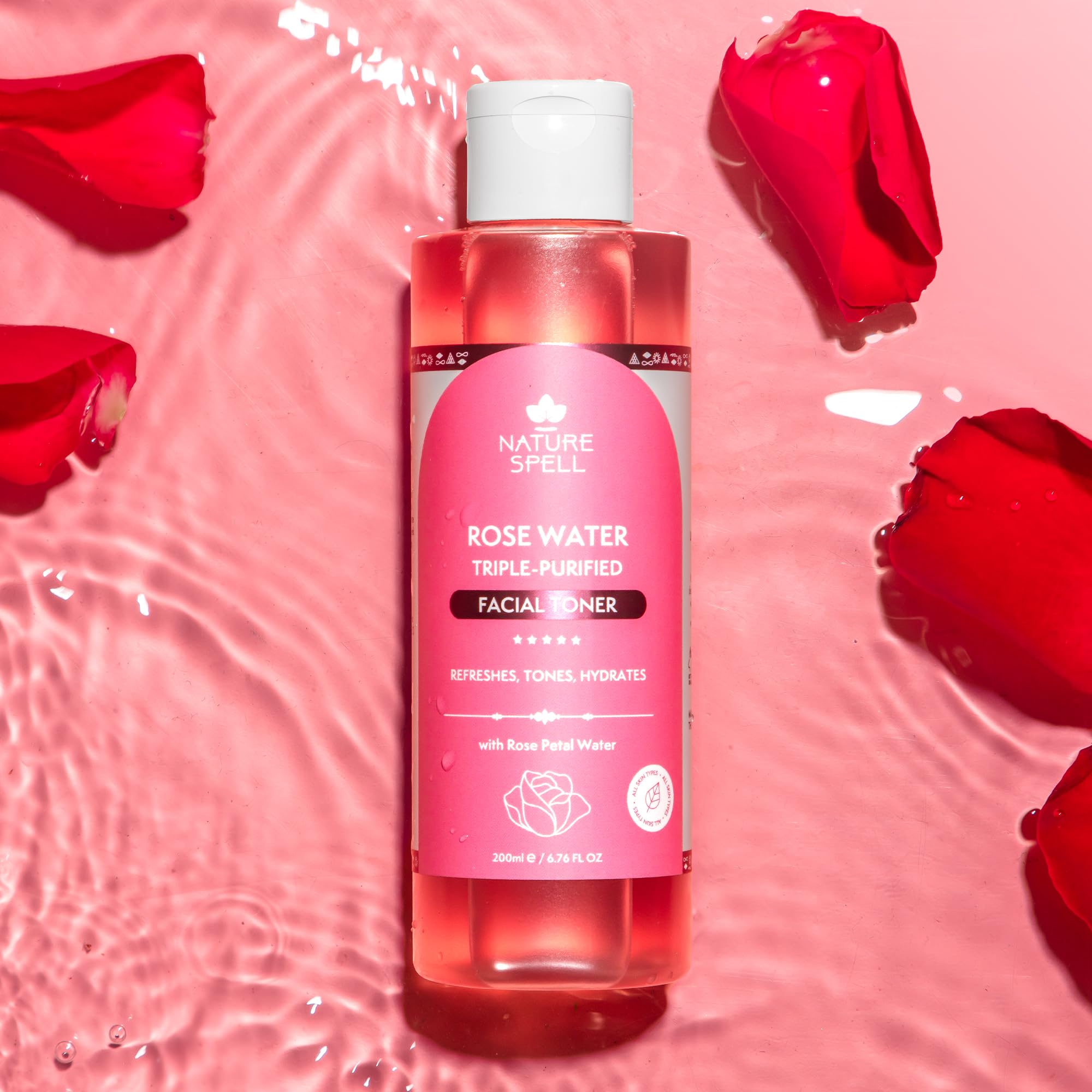 Nature Spell Rose Water Facial Toner, Hydrates & Restores Skin pH Balance, Suitable for All Skin Types, Vegan, 200ml