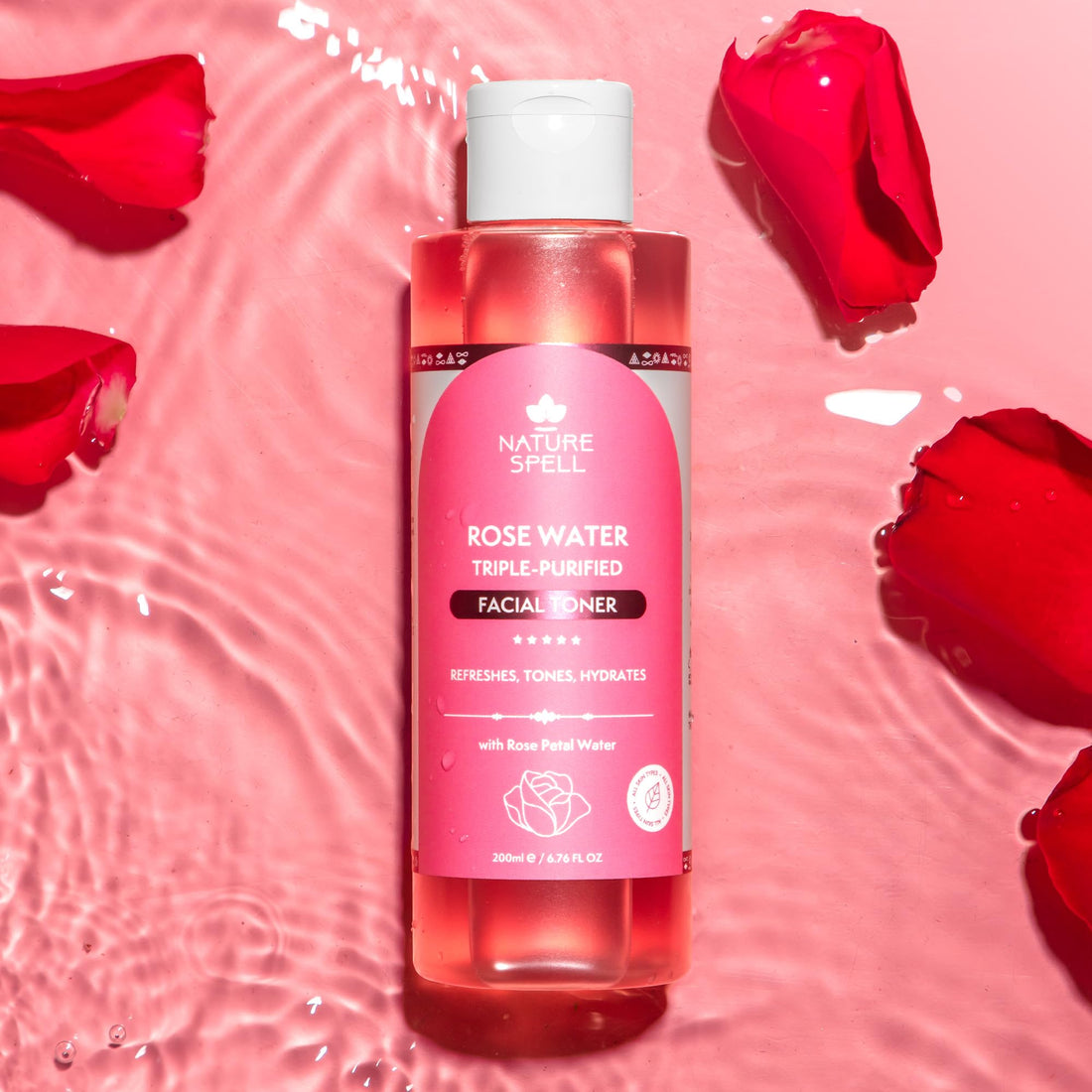 Nature Spell Rose Water Facial Toner, Hydrates & Restores Skin pH Balance, Suitable for All Skin Types, Vegan, 200ml