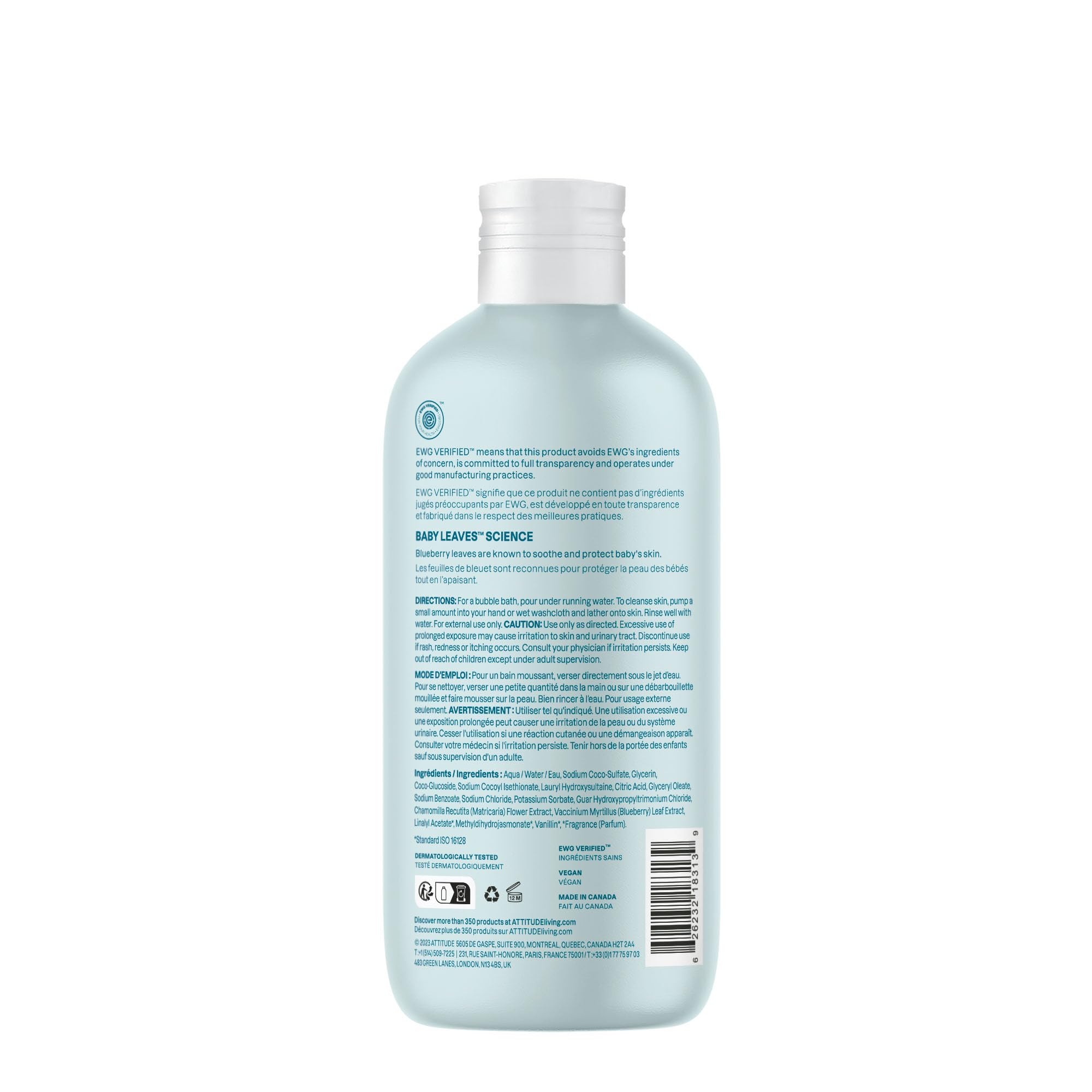 ATTITUDE Bubble Bath and Body Wash for Baby, EWG Verified, Dermatologically Tested, Plant- and Mineral-Based Ingredients, Vegan, Good Night, 473 mL