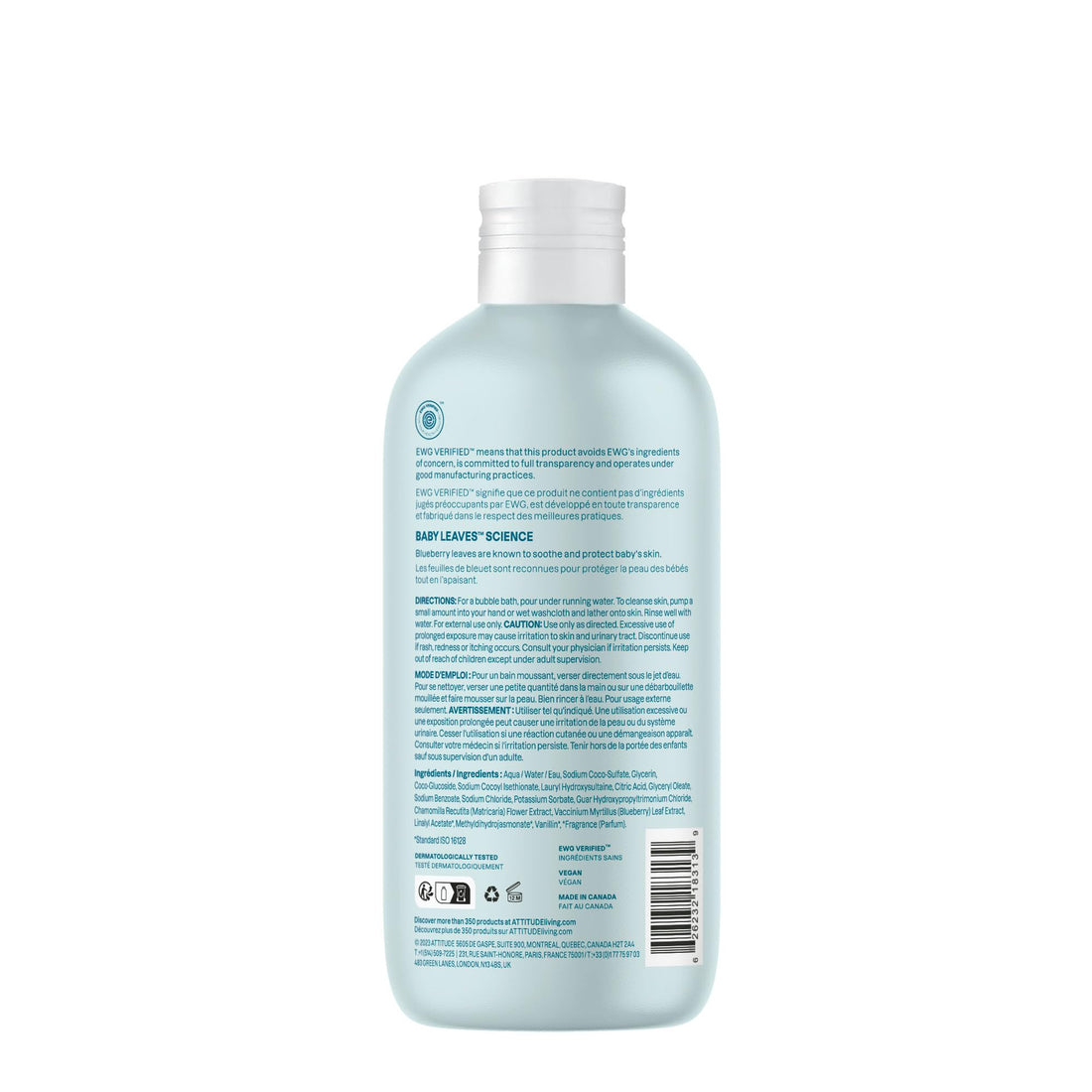 ATTITUDE Bubble Bath and Body Wash for Baby, EWG Verified, Dermatologically Tested, Plant- and Mineral-Based Ingredients, Vegan, Good Night, 473 mL
