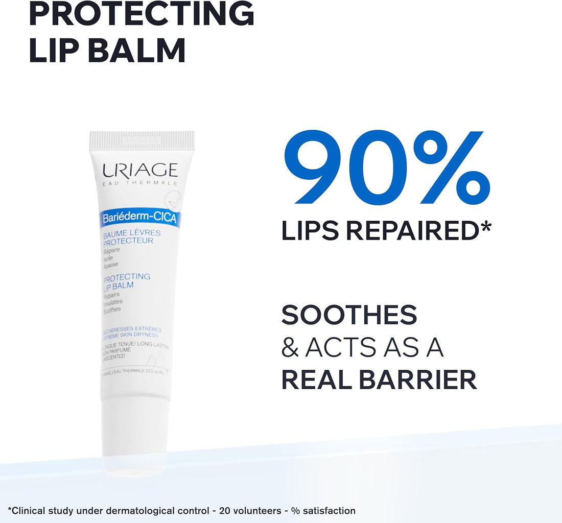 Uriage Bariederm-Cica Protecting Lip Balm with Glycerin - Ultra-Nourishing Lip Repair Ointment for Dry, Chapped, Cracked & Damaged Lips - Soothes & Repairs Lips - Fragrance-free - 15ml