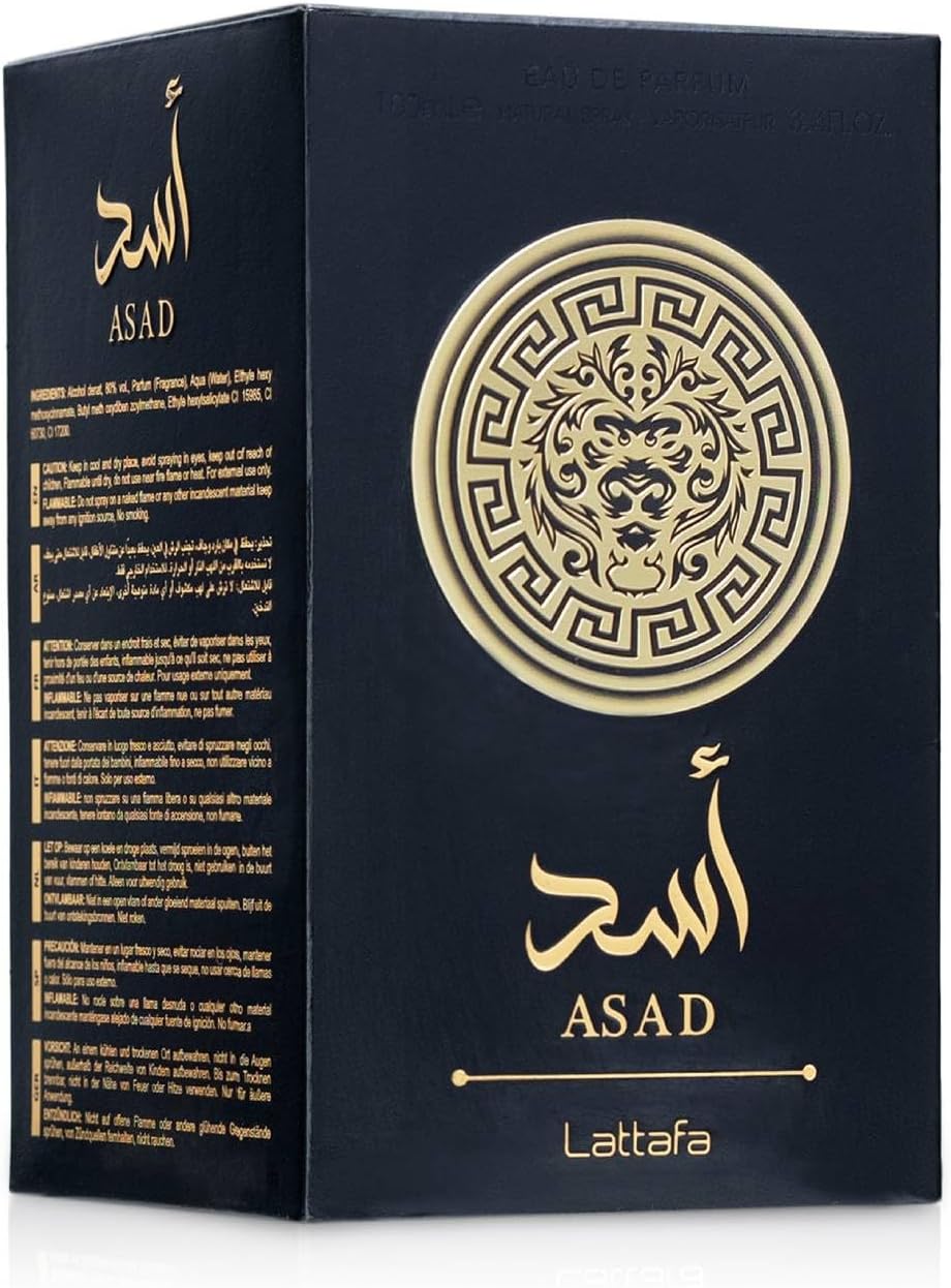 Lattafa Asad Premium Perfume Refreshing Oud and Musk Fragrances Eau De Parfum 100 ml Perfume for Unisex (Pack of 1), 100 ml (Pack of 1) Halalzen