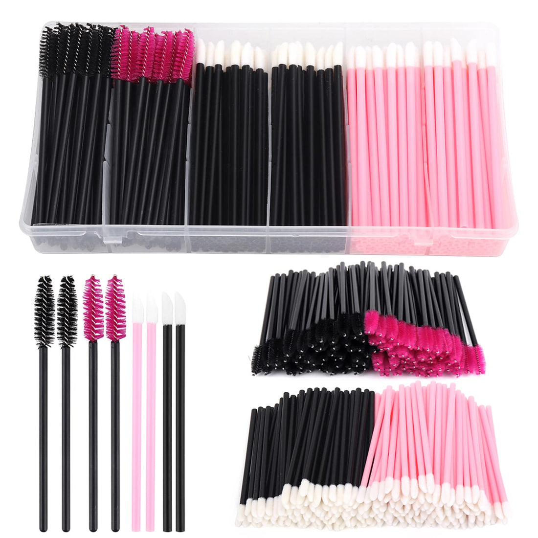 Yokilly 300PCS Disposable Mascara Wands Lip Wands Set,100Pcs Eyelash Brush/100Pcs Lip Brush/100PCS Micro Brushes,Makeup Tool Kit with Organizer Box Halalzen