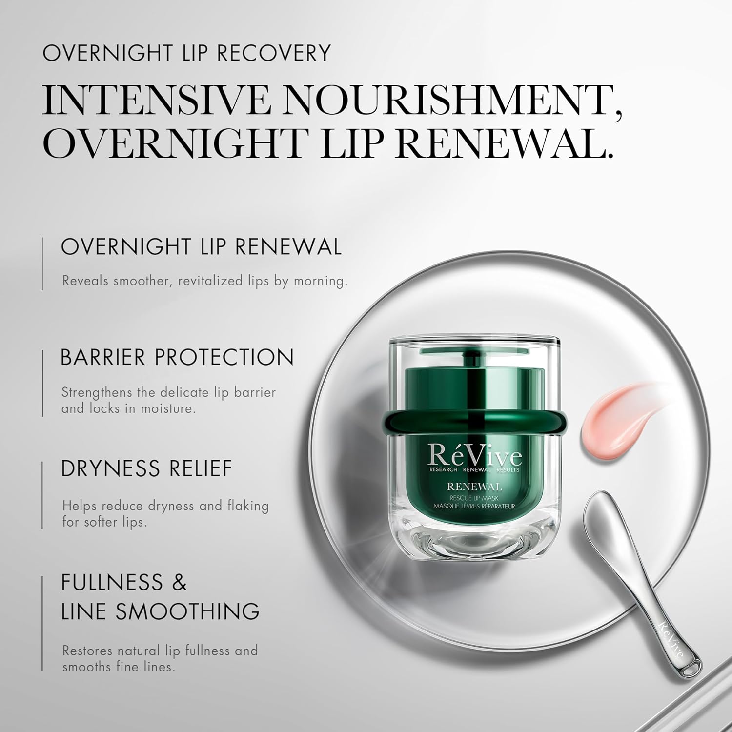 RéVive Renewal Rescue Lip Mask, Overnight Lip Treatment for Dry, Rough Lips, Hydrating, Plumping & Smoothing, with RV Renewal Peptide, Palmitoyl Tripeptide-1 & Ceramide NP, 15g Halalzen