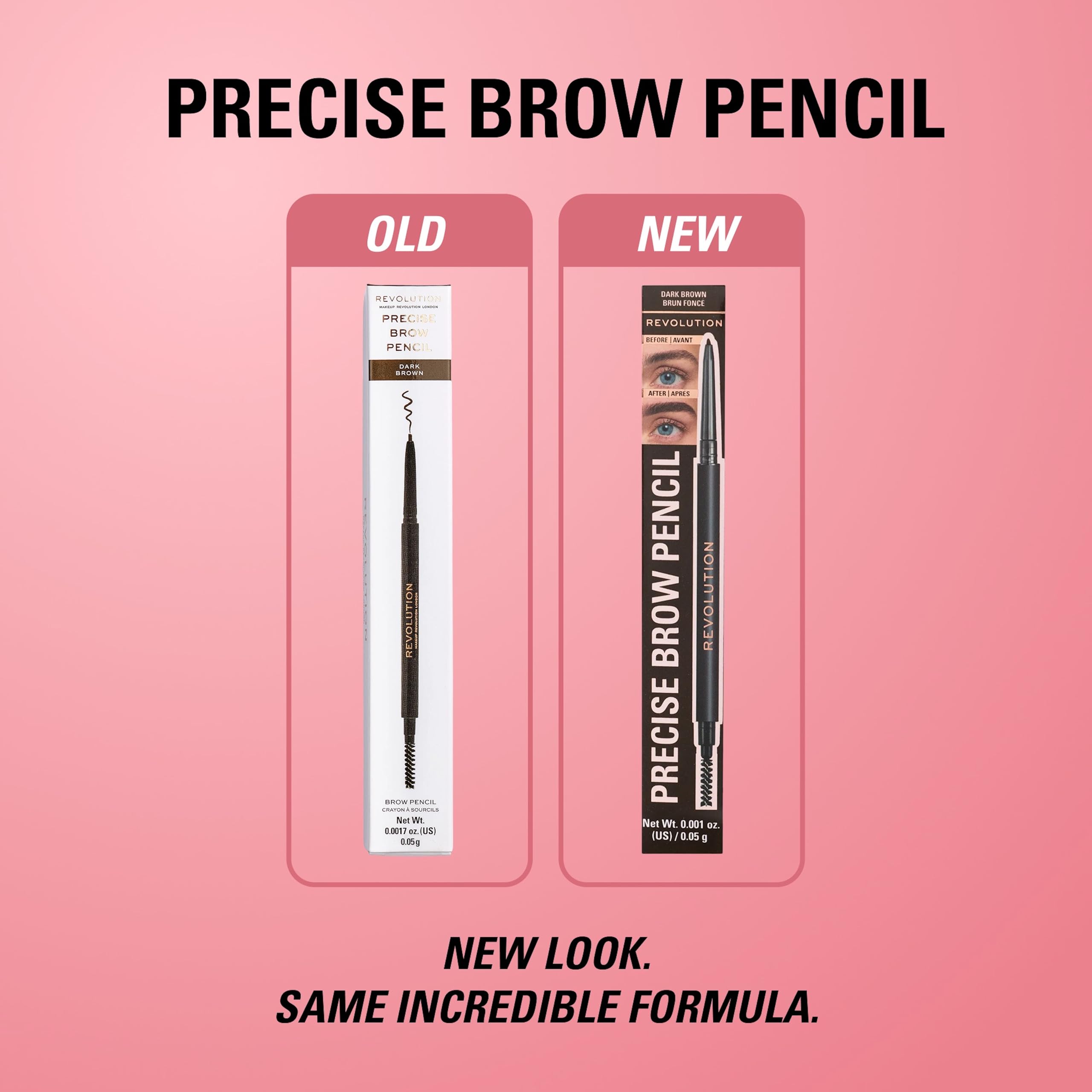 Revolution Precise Brow Pencil, Double-Ended Makeup Tool with Brush for Easy & Ultra Defined Brows and Bold Looks, Dark Brown, 0.05g