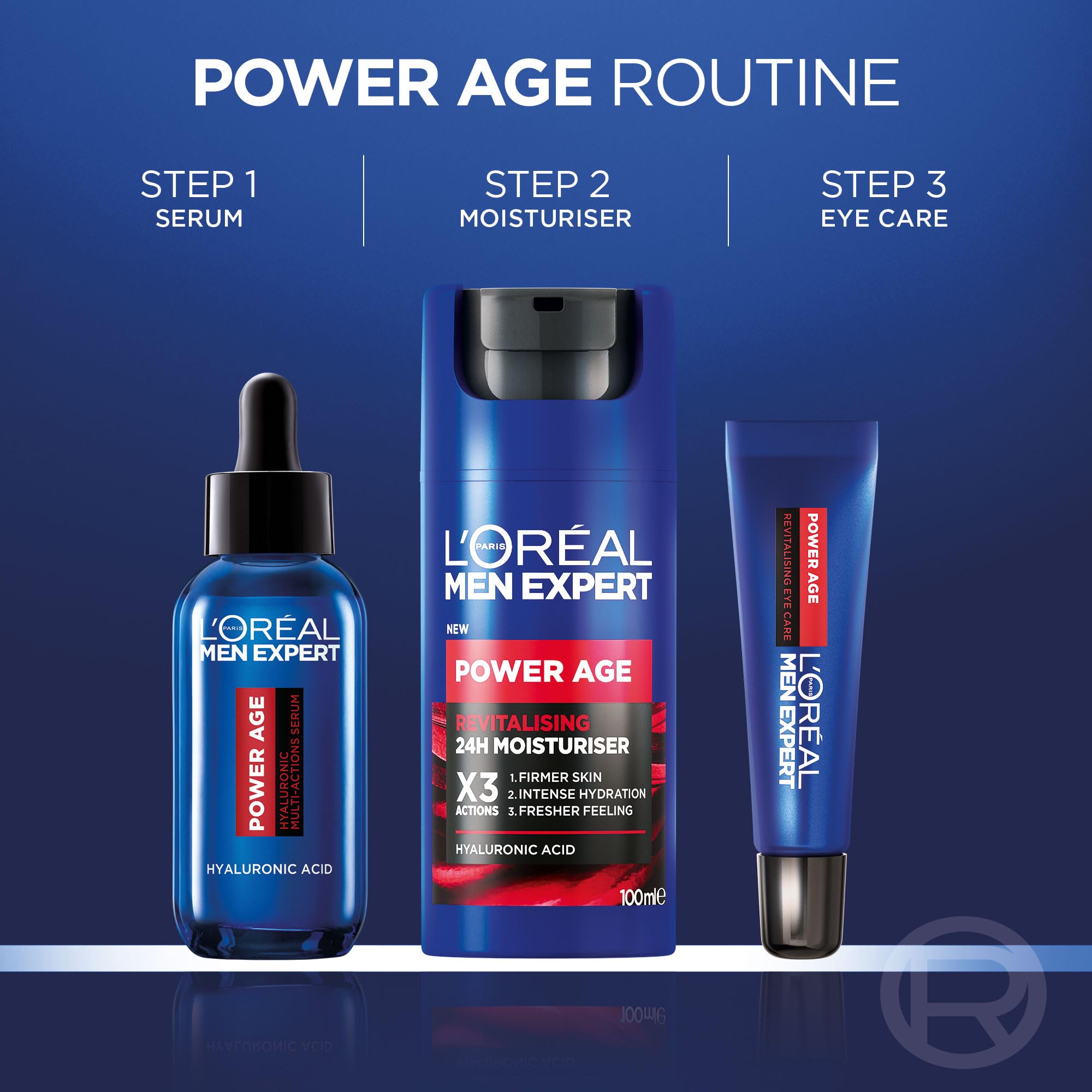L'Oreal Men Expert Power Age Moisturiser, Hydrating & Revitalising Hyaluronic Acid Moisturiser for Men, designed for Ageing, Dry & Dull Skin 100ml, 1