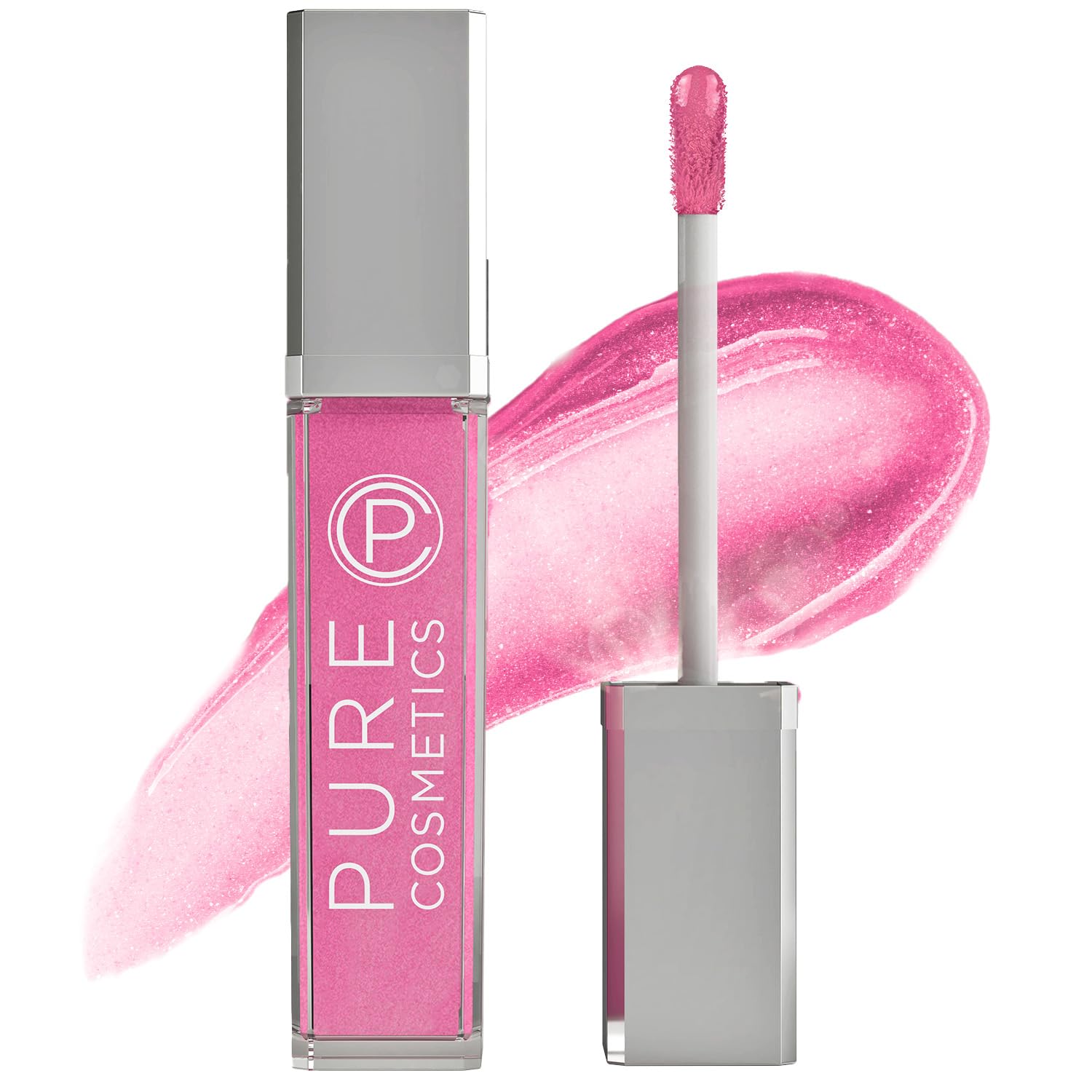 Pure Illumination Light-Up Lip Gloss with LED-Lit Applicator Brush + Side Mirror, Non-Sticky, Moisturizing Hydrating Lip Glosses with Lanolin, Jojoba Oil, & Vitamin E, Wine Berry