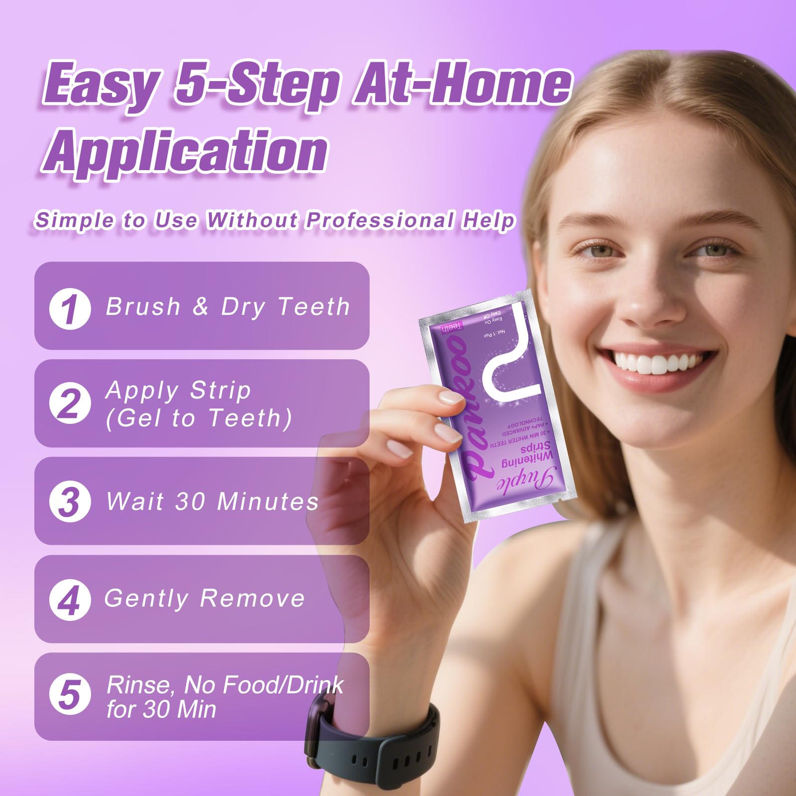 Purple Teeth Whitening Strips 14 Treatments, Helps Remove Surface Stains - Coffee & Wine Stains, Supports Enamel Care, No Sensitivity, No Slip, 28 Strips,Teeth Whitening Gel