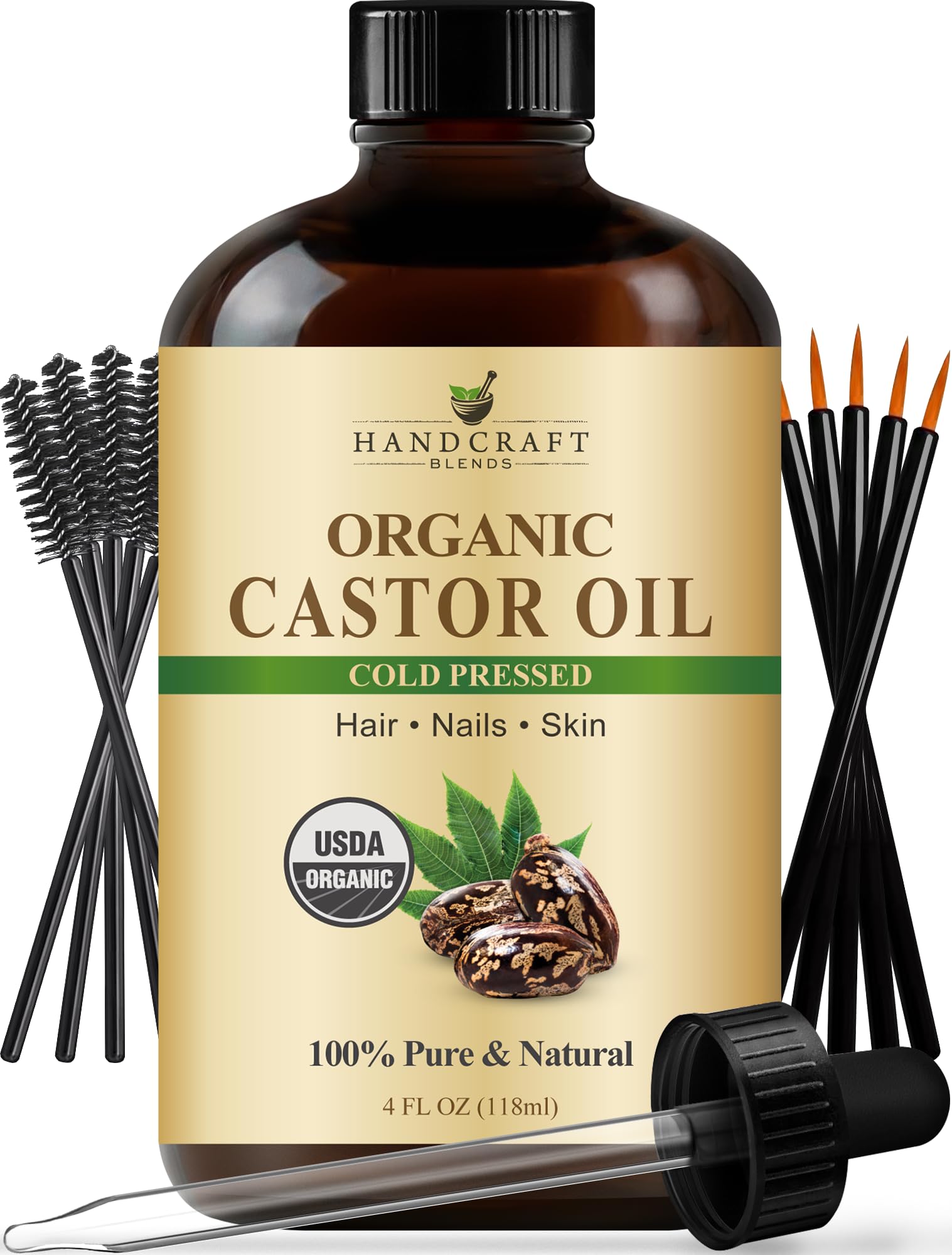 Handcraft Blends Castor Oil with Rosemary and Peppermint Oil 118 ml | 100% Pure and Natural | Premium Grade Carrier Oil | Hair, Eyelashes and Eyebrows | Hair and Body