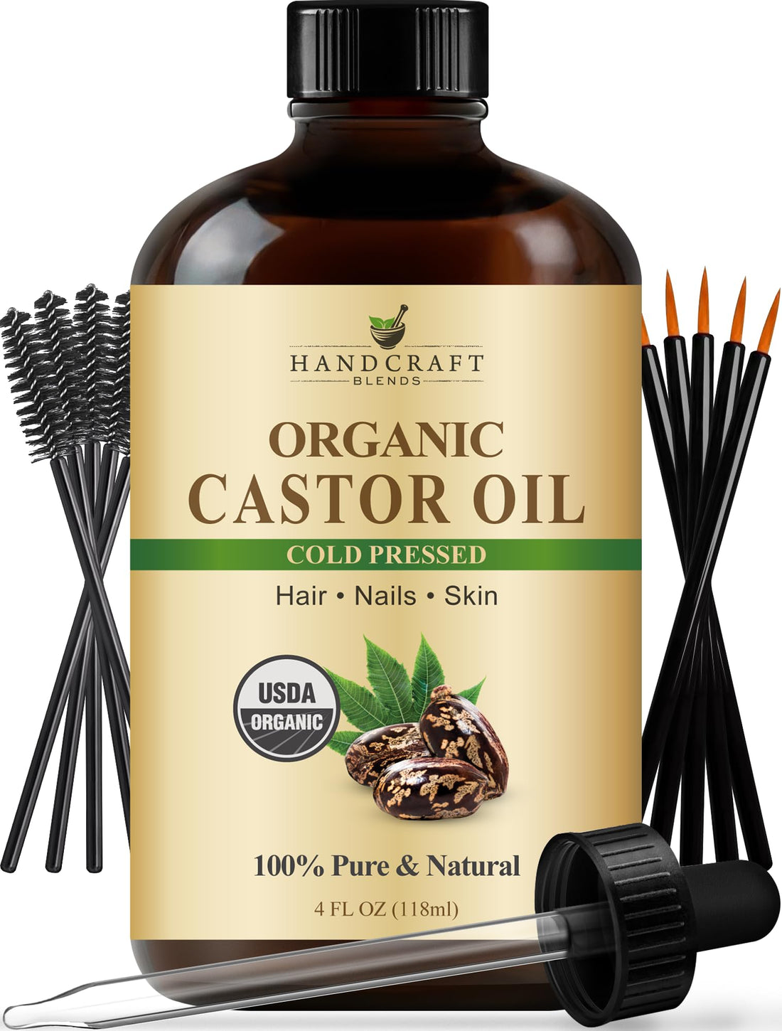 Handcraft Blends Castor Oil with Rosemary and Peppermint Oil 118 ml | 100% Pure and Natural | Premium Grade Carrier Oil | Hair, Eyelashes and Eyebrows | Hair and Body