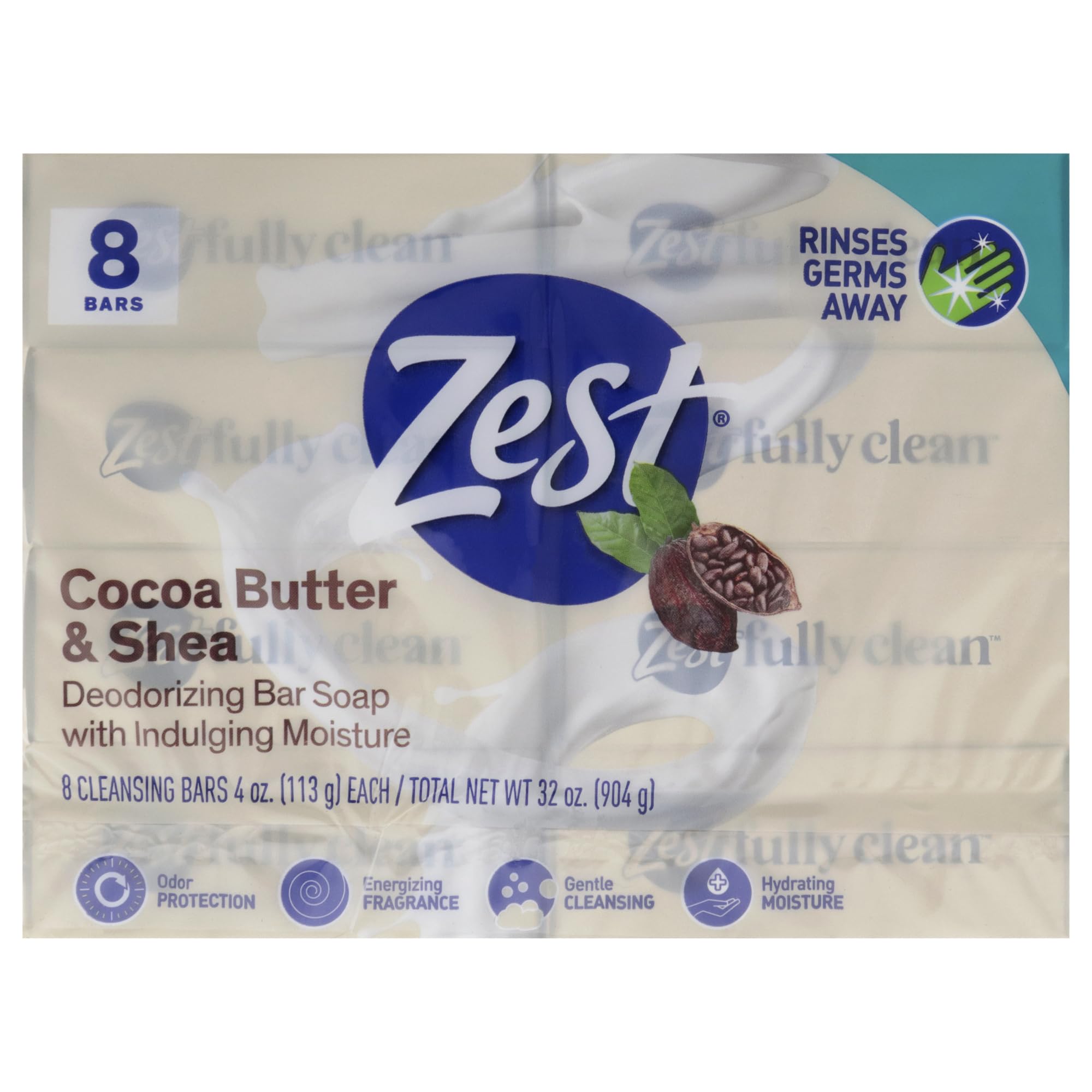 Zest Bar Soap - 8 Bars - Enriched With Cocoa Butter And Shea for Ultra Moisturizing Cleansing - Leaves Your Body Feeling Silky Smooth And Deeply Moisturized